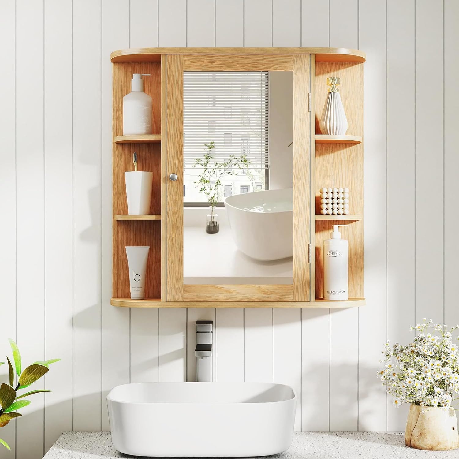 KOMFOTTEU Spiegelschrank Badschrank Hängeschrank Wandschrank mit Ablagen, 6 günstig online kaufen