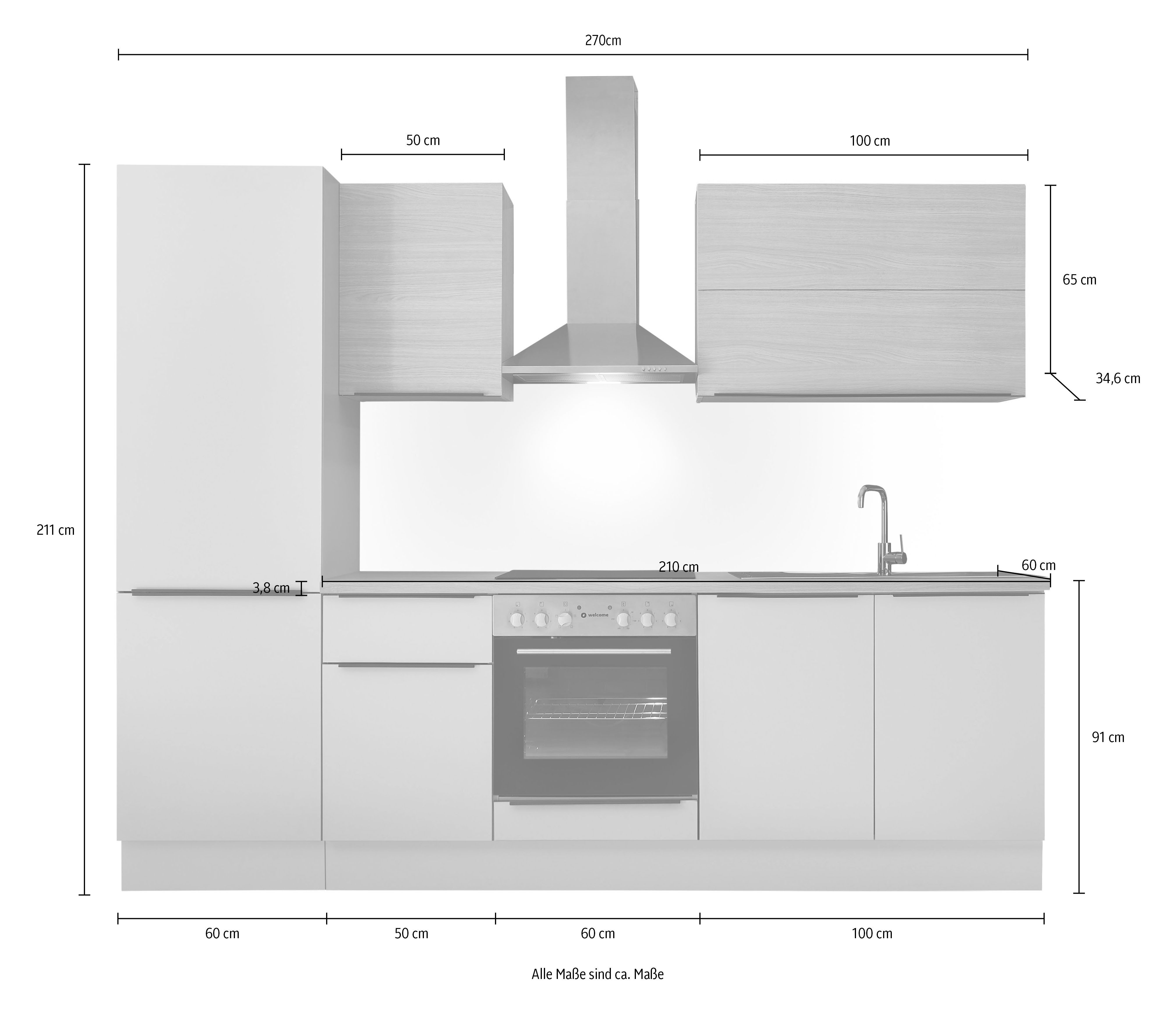 KOCHSTATION Küchenzeile Cocco B/H/T 270x211x60 cm, Breite 270 cm, wahlweise mit E-Geräten und Induktion