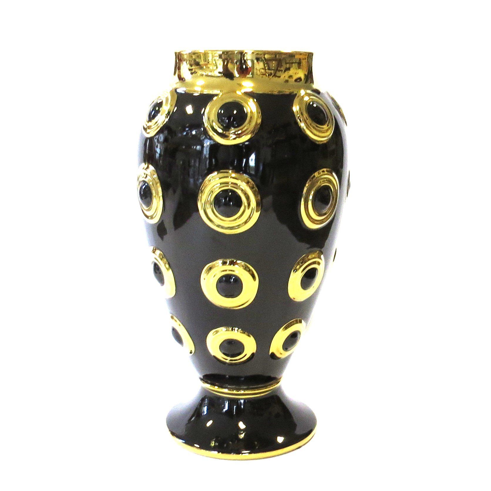 Countryfield Dekovase Vase Schwarz Gold Stil Keramik Groß Glänzend 46 cm