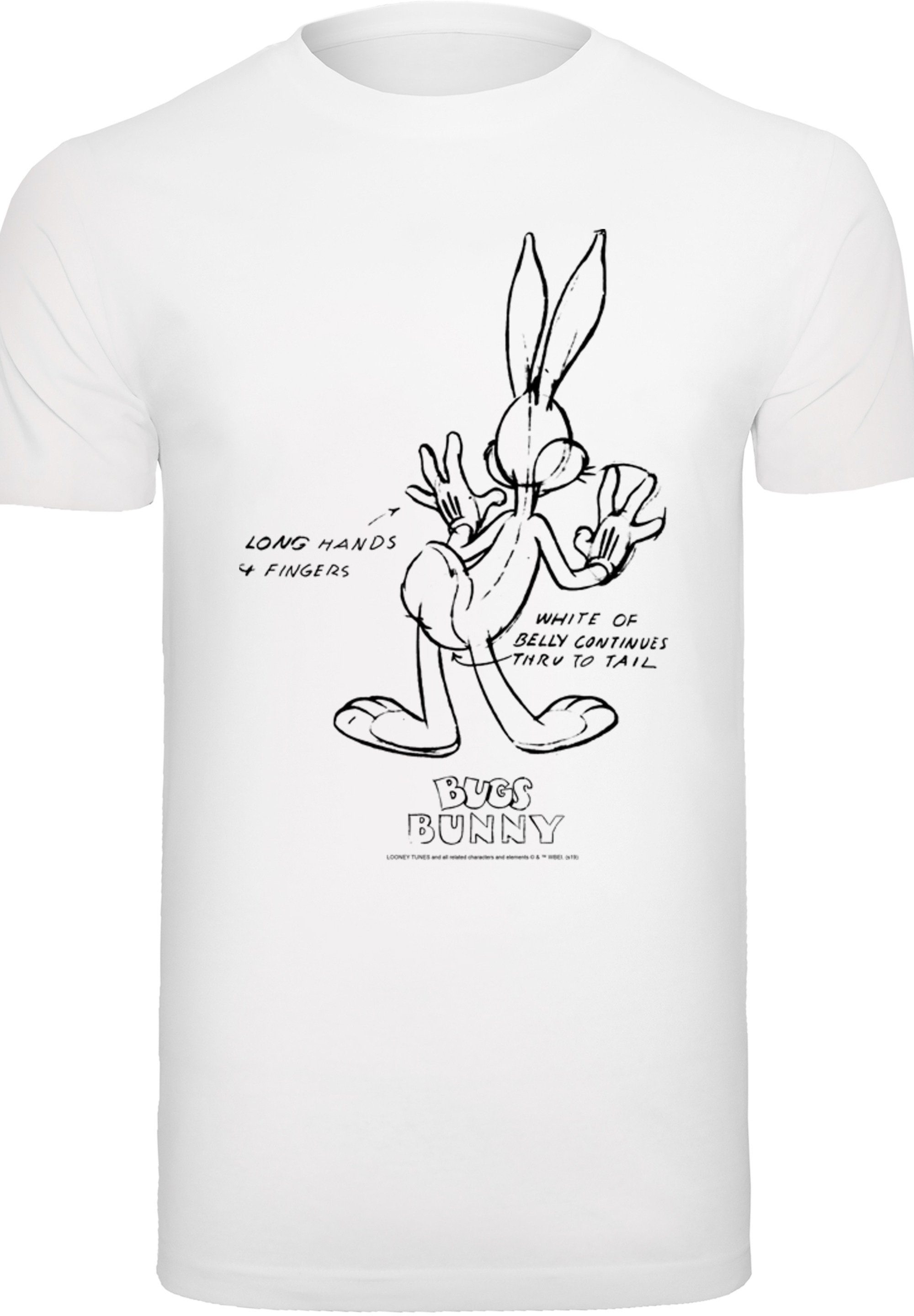 T-Shirt Bugs Print White F4NT4STIC weiß Tunes Bunny Belly Looney