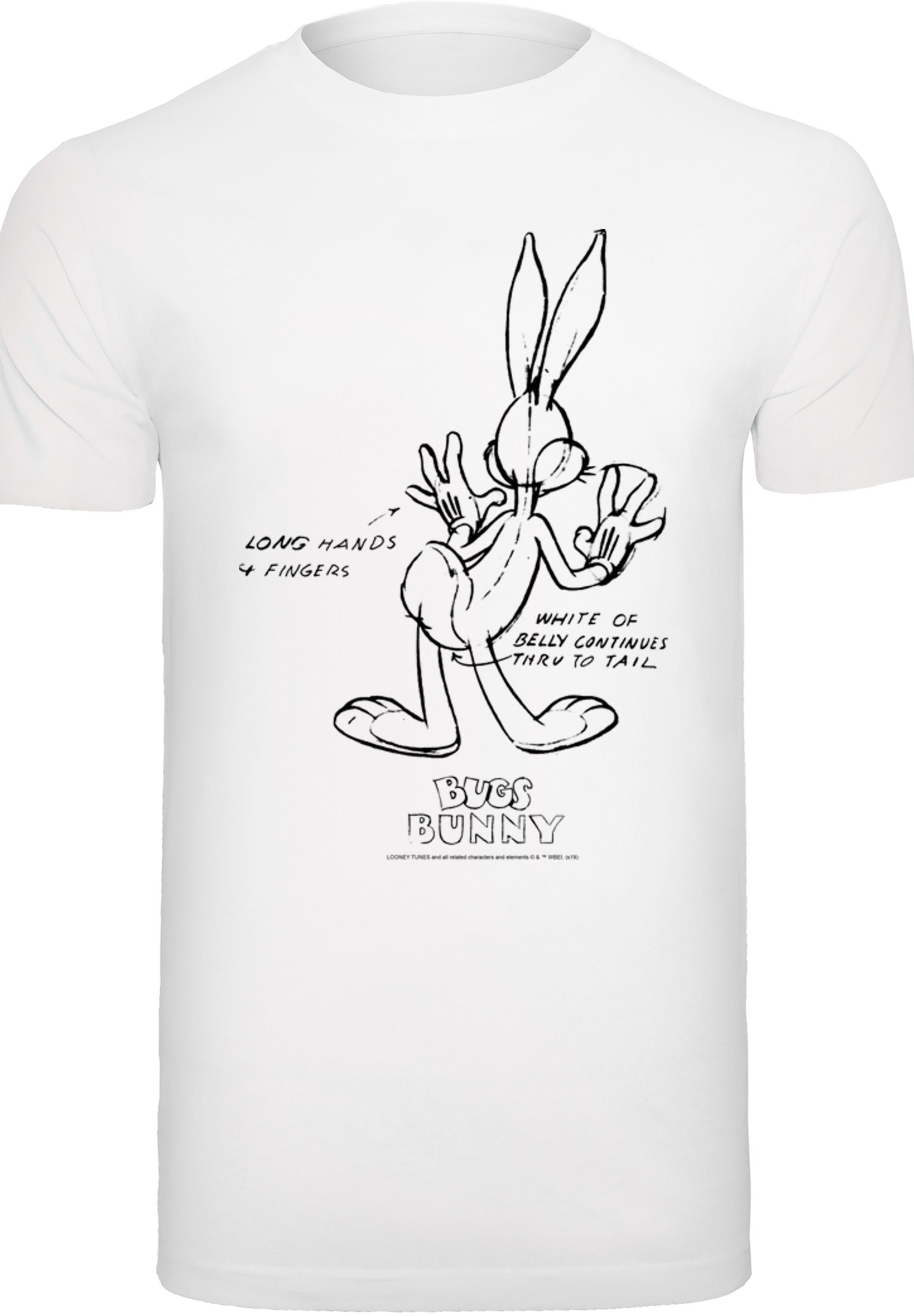 F4NT4STIC T-Shirt Print Looney White Belly Tunes Bunny Bugs