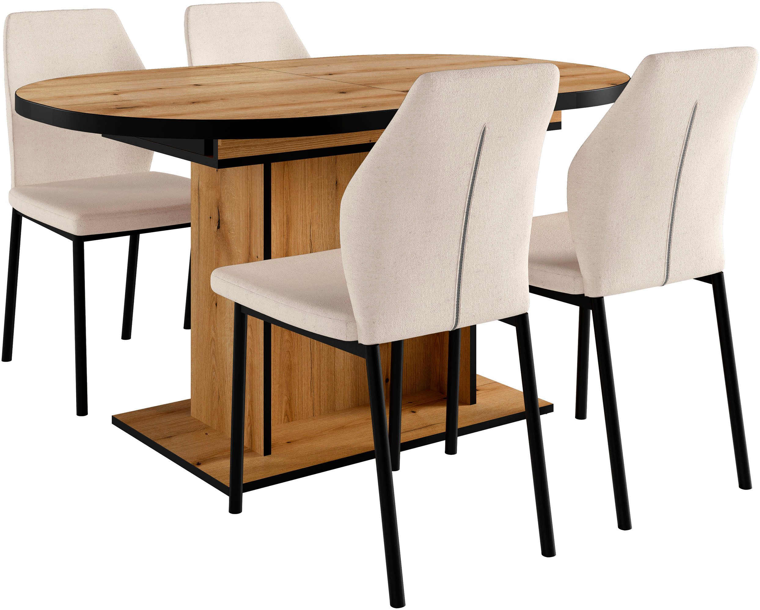 OTTO home Essgruppe Basel, Tischgruppe mit 4 Stühlen, Esstisch ausziehbar 1 günstig online kaufen