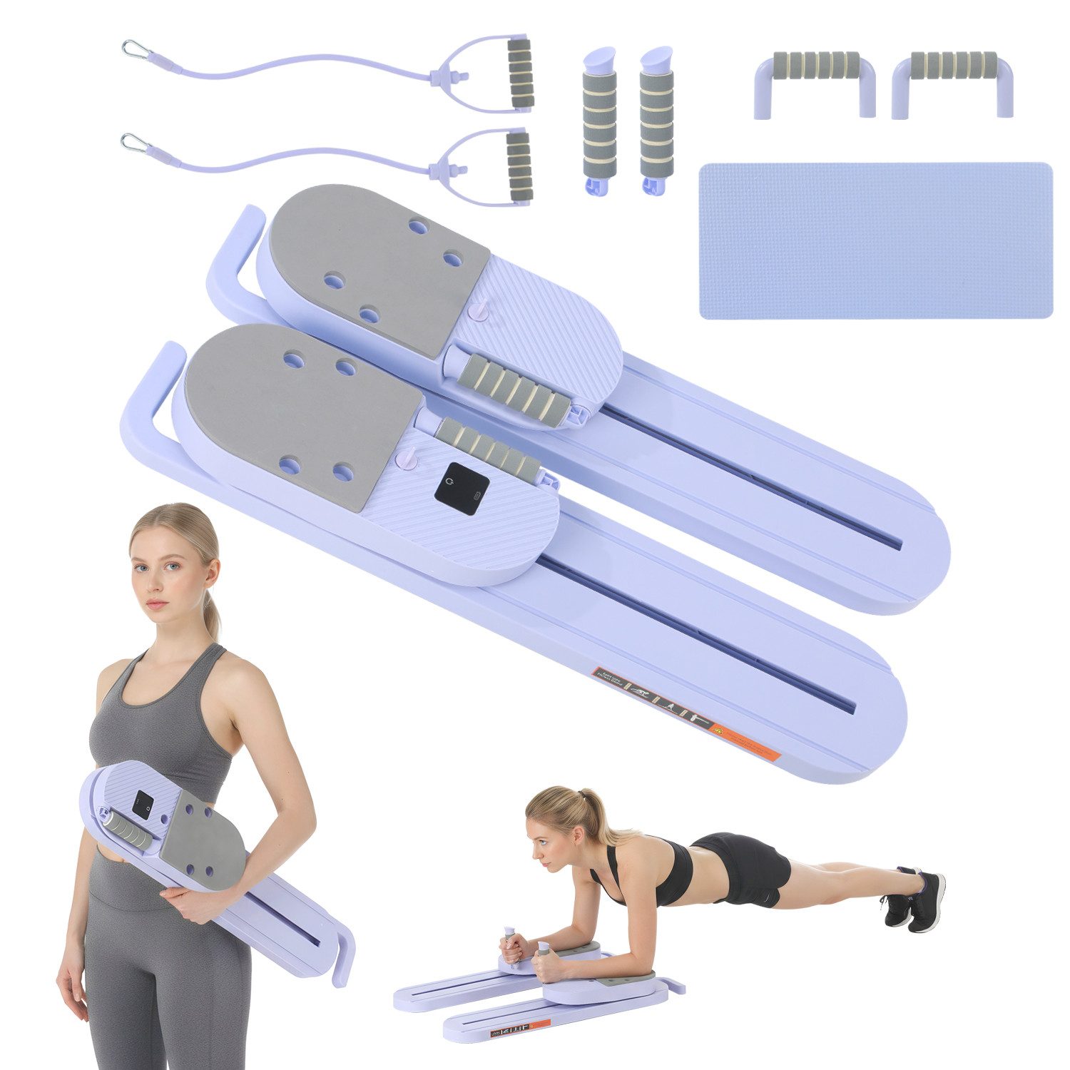 kehot Ganzkörpertrainer Geteiltes Pilates Board Set mit LCD-Zähler und Gleitblöcken, (Multifunktions Bauchtrainer mit Widerstandsbändern und Yogamatte, Mobiles Ganzkörpertraining für Core Kraft und Balance Übungen), Kompaktes Fitnessboard für Home Gym Yoga und Pilates Training