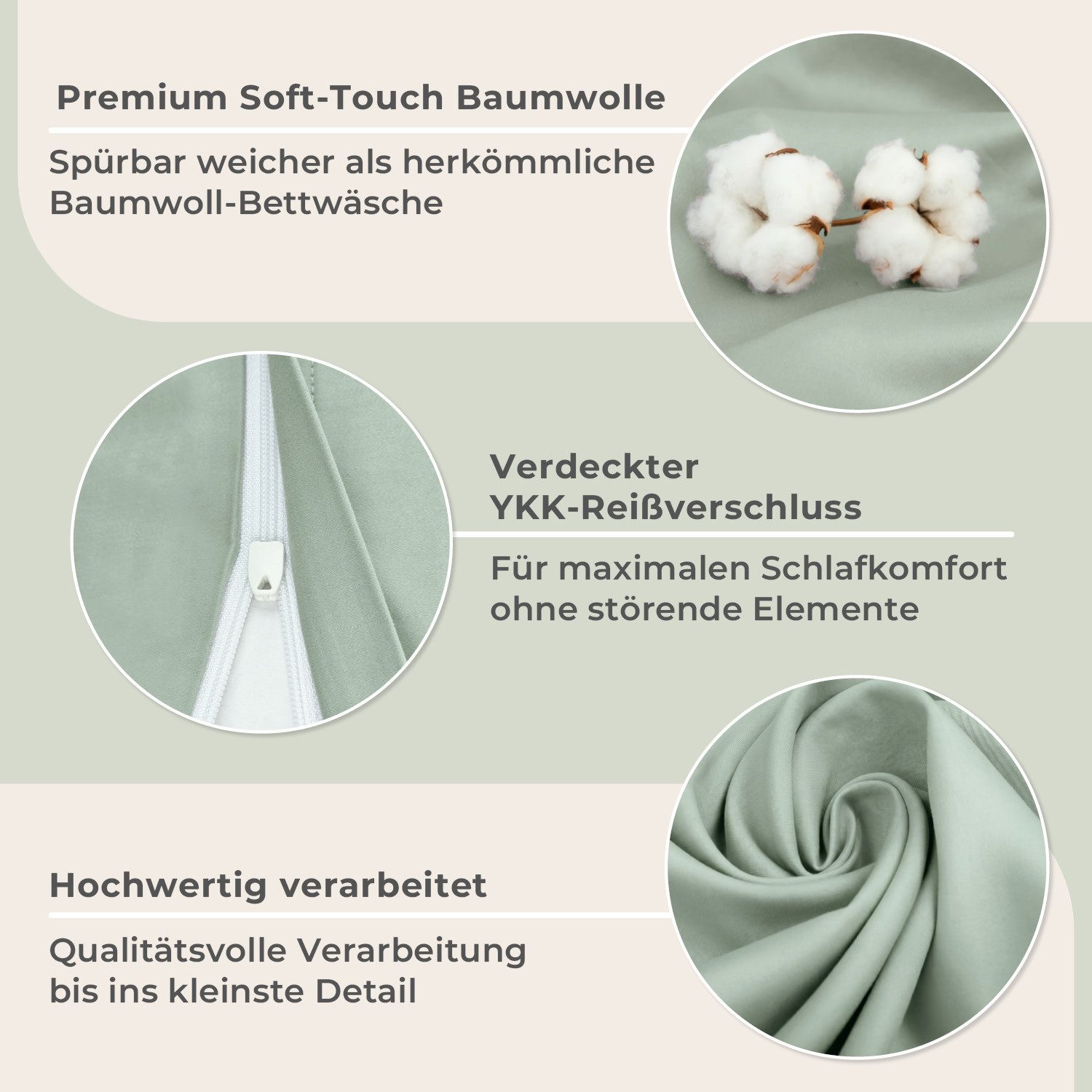 Laynenburg Bettwäsche Mako-Satin aus 100% Baumwolle in 135x200 oder 155x220 cm, kühlende, atmungsaktive Sommer-Bettwäsche mit Reißverschluss – Bild 5 von 5