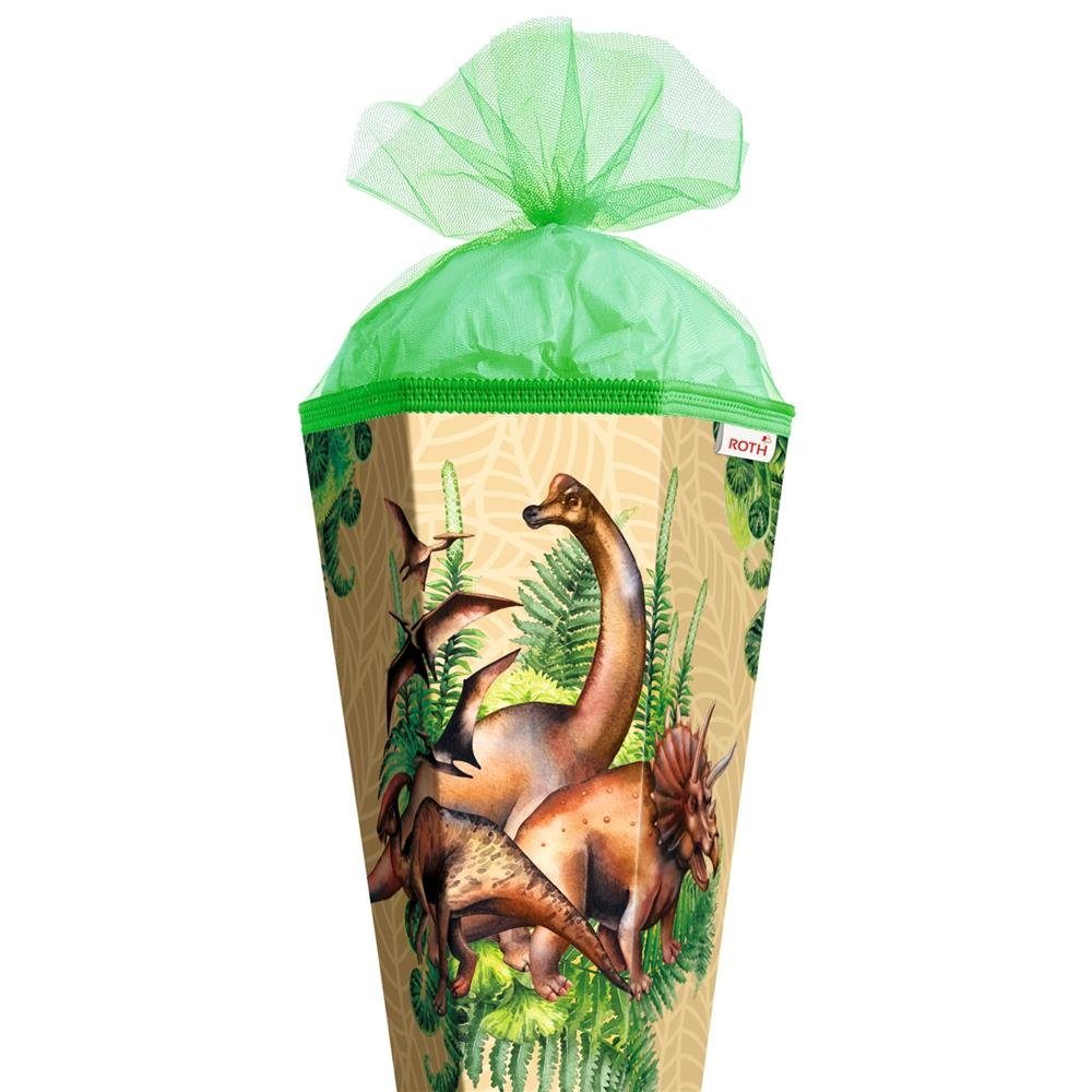 Roth Schultüte Veganosaurus / Dinosaurier, 85 cm, eckig, Zuckertüte mit Tüllverschluss, für Schulanfang grünem