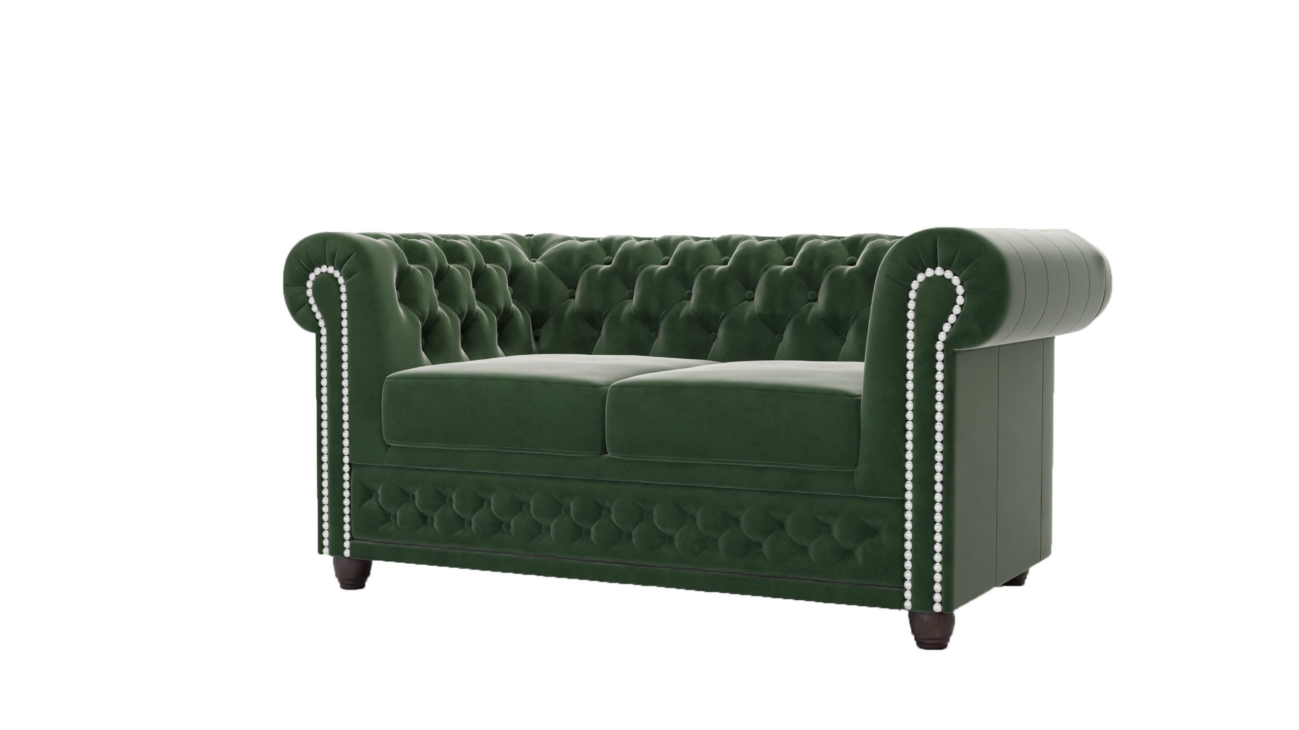 S-Style Möbel Chesterfield-Sofa Chesterfield Lena 2-Sitzer aus Samt-Stoff mit Holzfüßen, 2-Sitzer, mit Wellenfederung