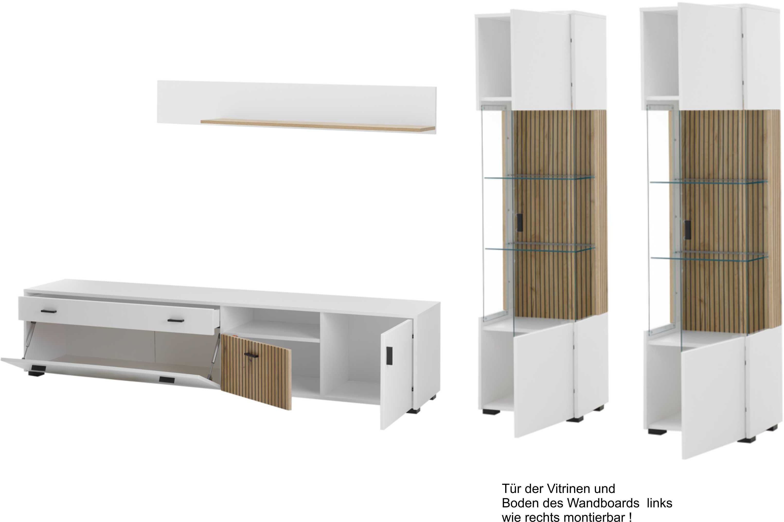 Home affaire Wohnwand HUDSON, (Set, 4-St), mit moderner Rillenoptik, Griffe aus Metall (Schwarz), Breite 316 cm