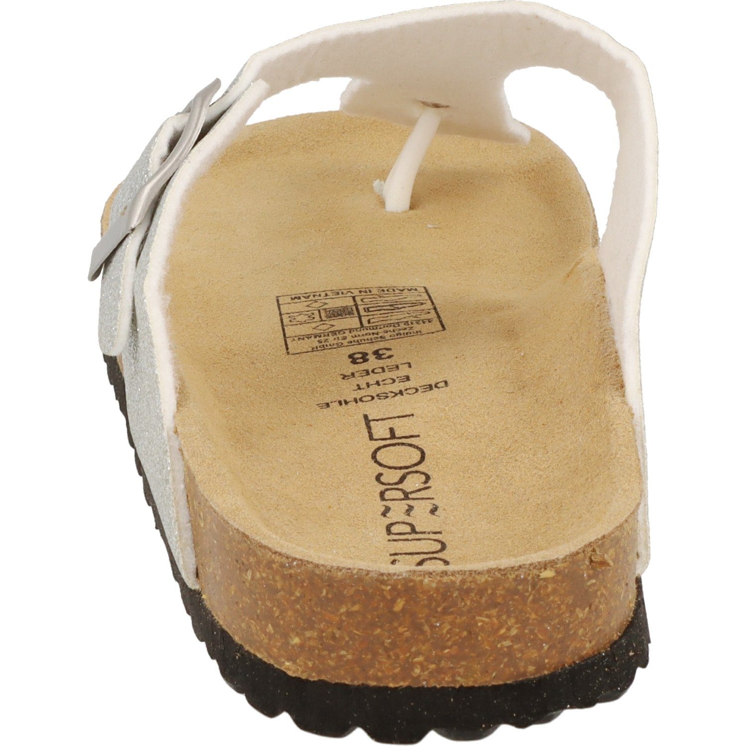 Schuhe Zehentrenner SUPERSOFT 274-518 Damen Zehentrenner Hausschuhe Lederfußbett silber glitzer Zehentrenner