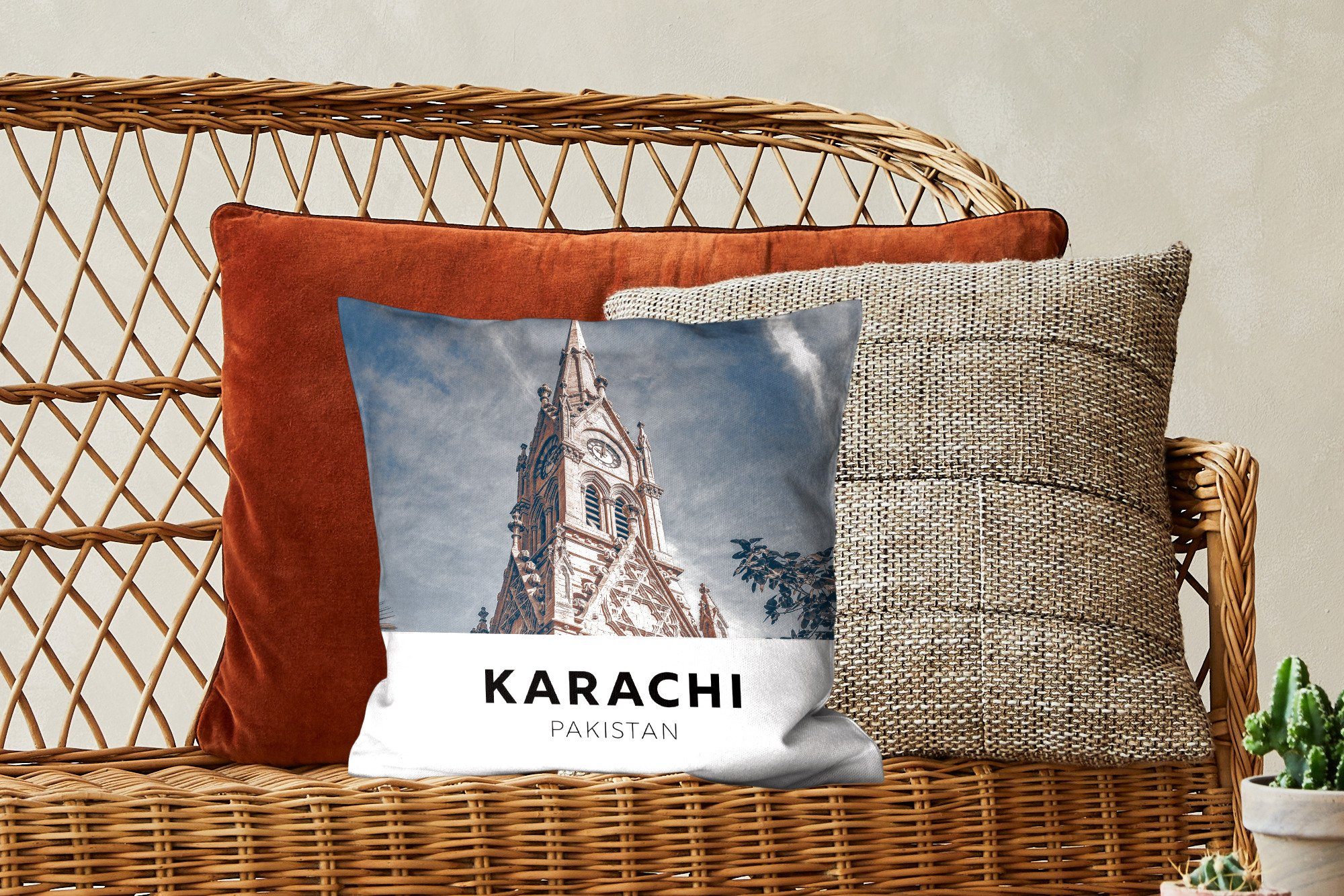 Pakistan mit Architektur, MuchoWow Dekokissen Turm - - Schlafzimmer, für Füllung Sofakissen Wohzimmer, Deko, Zierkissen