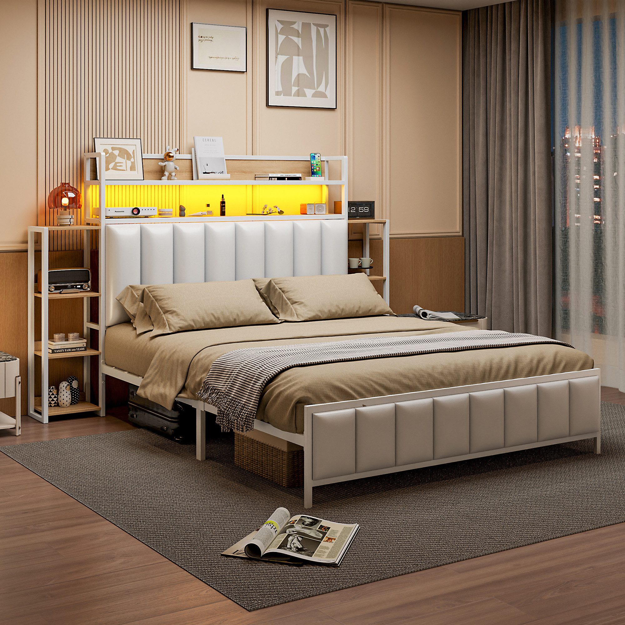 Flieks Metallbett, LED Kunstleder-Polsterbett Doppelbett 140x200cm günstig online kaufen