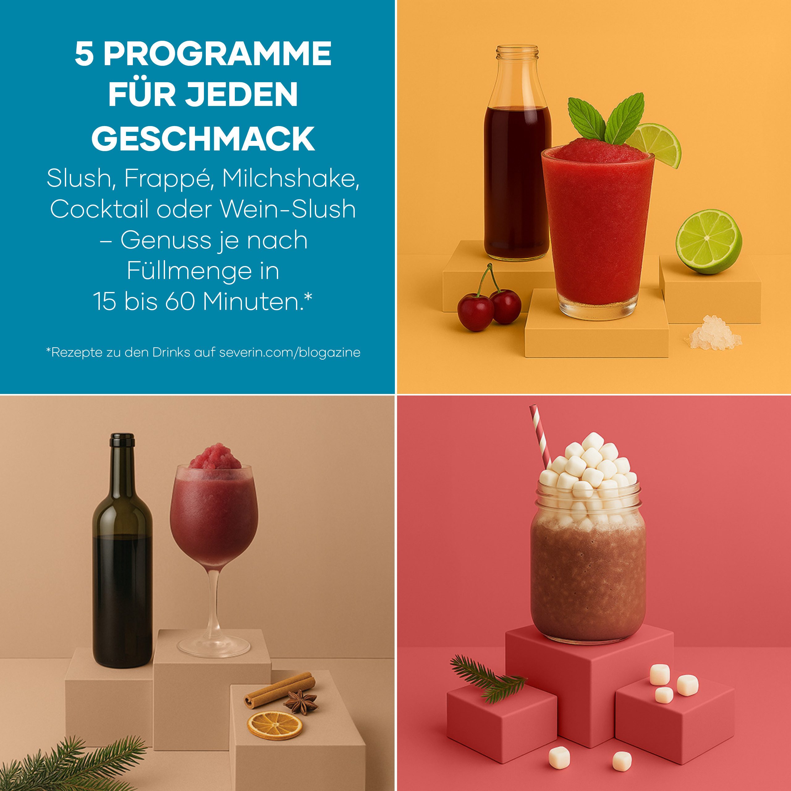 Severin Eismaschine EZ 7410, 220 W, Slush Ice Maker, kein Eis nötig, 2L, Eis-Cocktail Frappé Milchshake