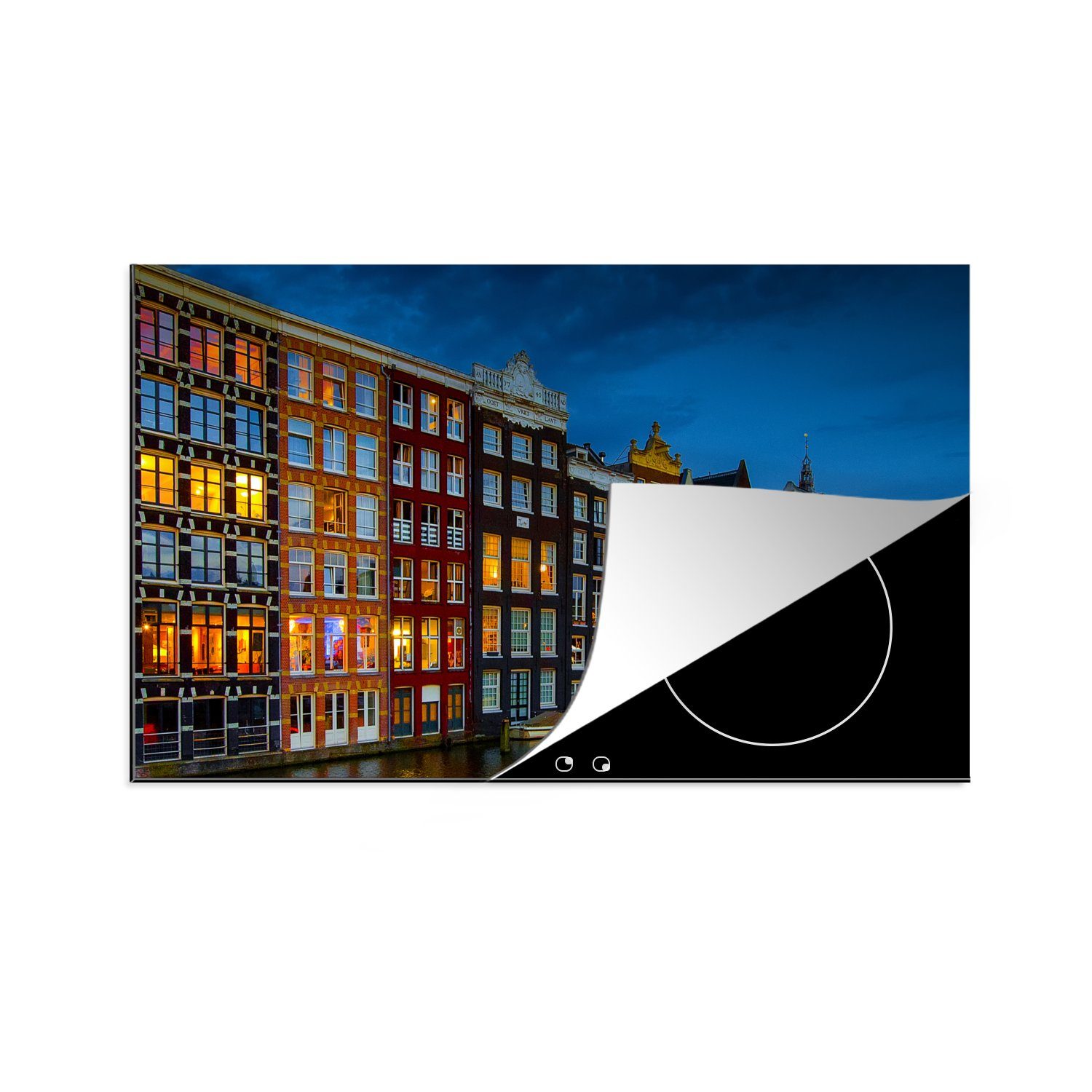 MuchoWow Herdblende-/Abdeckplatte Amsterdam - Wasser - Farbenfroh, Vinyl, (1 tlg), 81x52 cm, Induktionskochfeld Schutz für die küche, Ceranfeldabdeckung