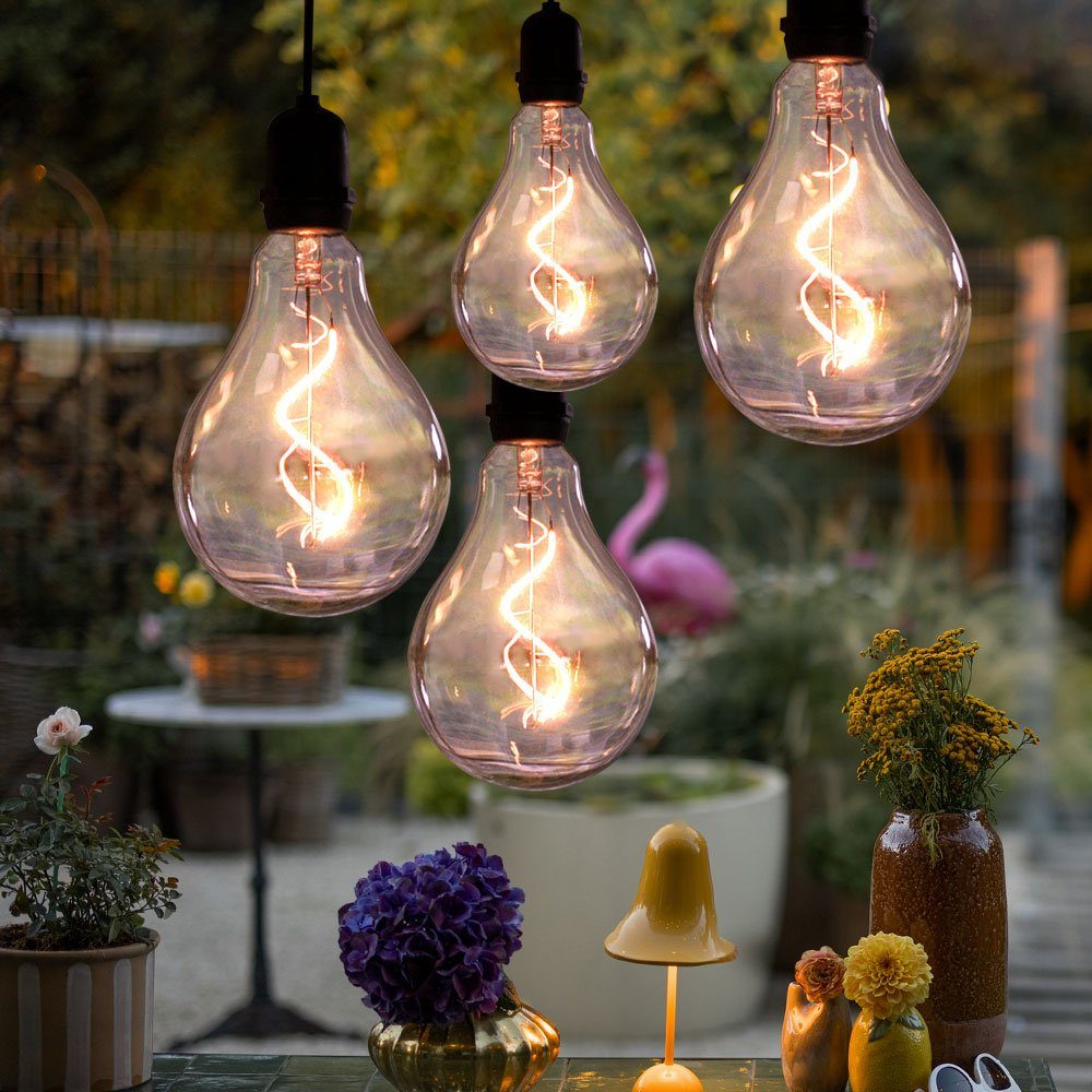 etc-shop Außen-Deckenleuchte, LED-Leuchtmittel fest verbaut, Warmweiß, Hängeleuchte Pendelleuchte Außenlampe LED 4-Flammig Edison Glühbirne | Deckenleuchten