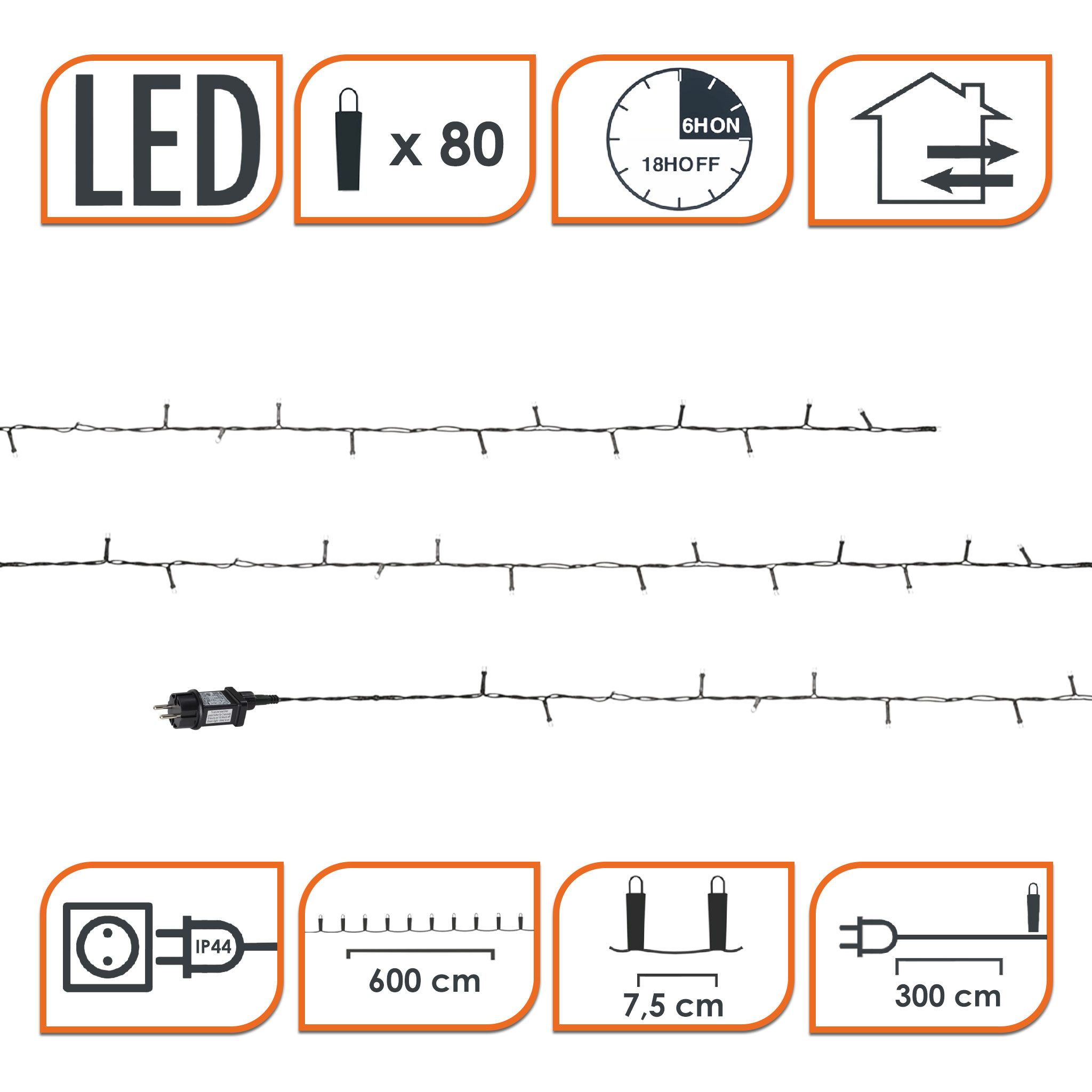Spetebo LED-Lichterkette Weihnachts Lichterkette warm weiß - 80 LED / 6 m, 80-flammig, Garten Deko Beleuchtung für Außen und Innen – Bild 2 von 5