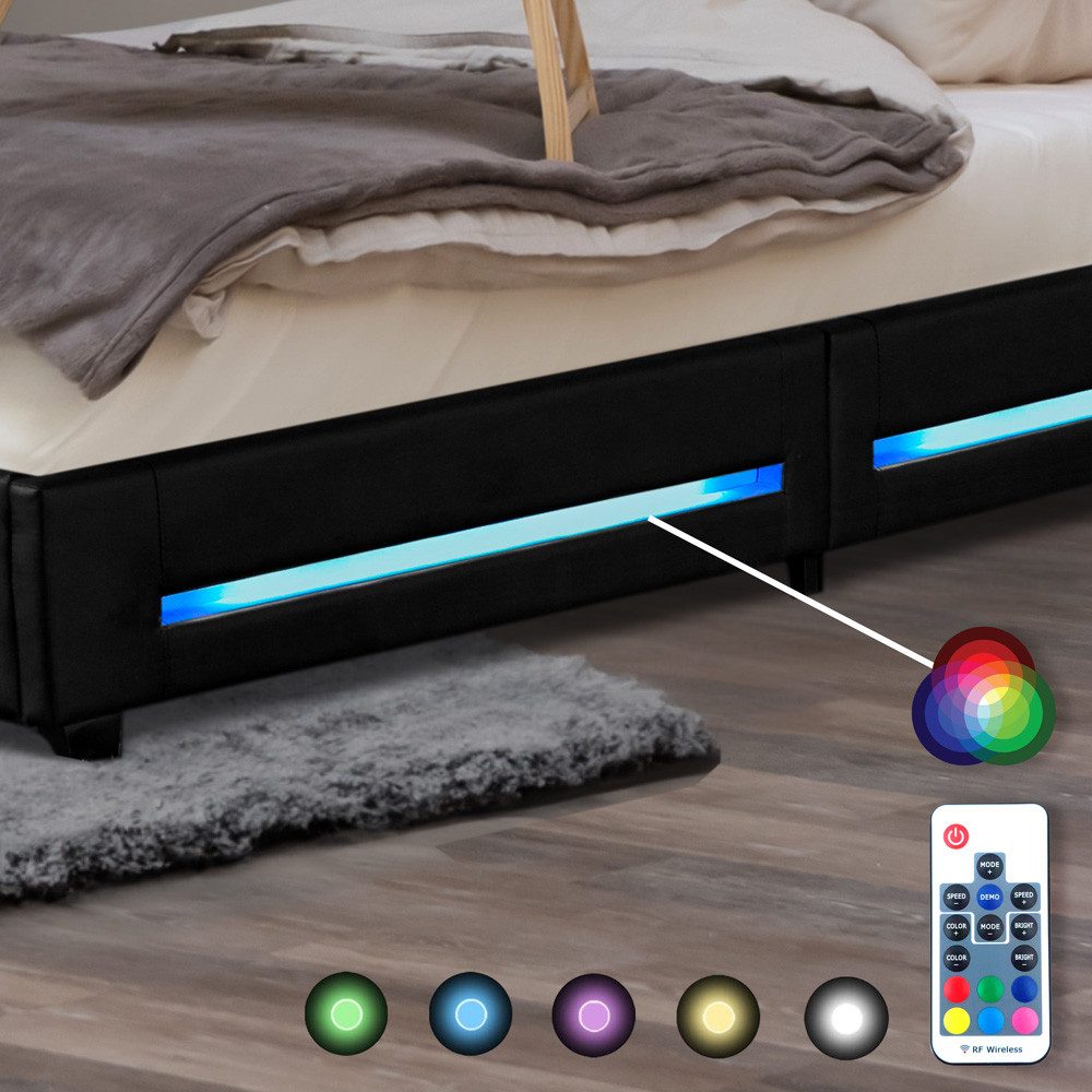 HOME DELUXE Bett ASTEROID, inkl. Lattenrost & LED Beleuchtung, Kunstlederbett, Polsterbett