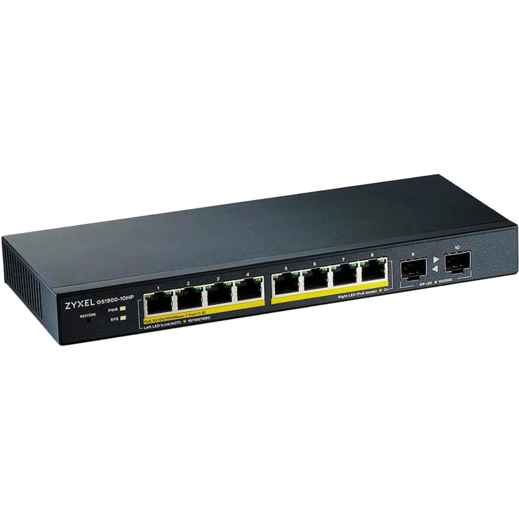 Zyxel GS1900-10HP V2, Switch, (lüfterlos) Netzwerk-Switch