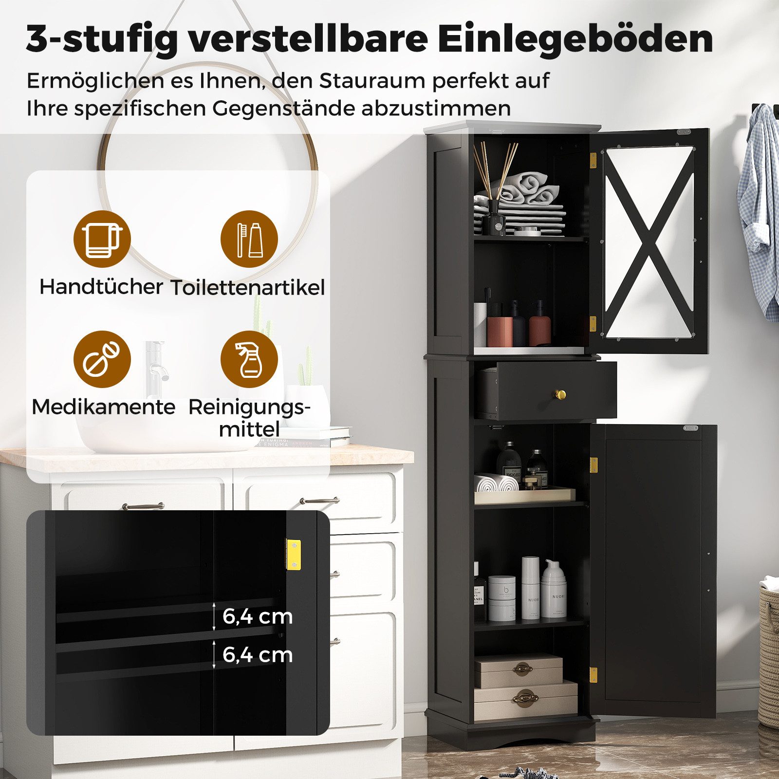 COSTWAY Hochschrank Badezimmerschrank schmal 40cm Breit, verstellbare Ablag günstig online kaufen