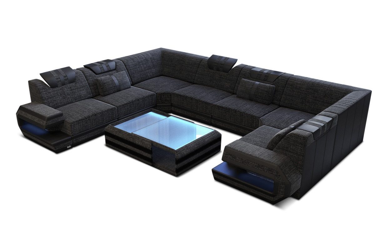 Sofa Dreams Wohnlandschaft Design Polster Stoff Sofa Ragusa U Form H Strukturstoff Stoffsofa, Couch wahlweise mit Hocker