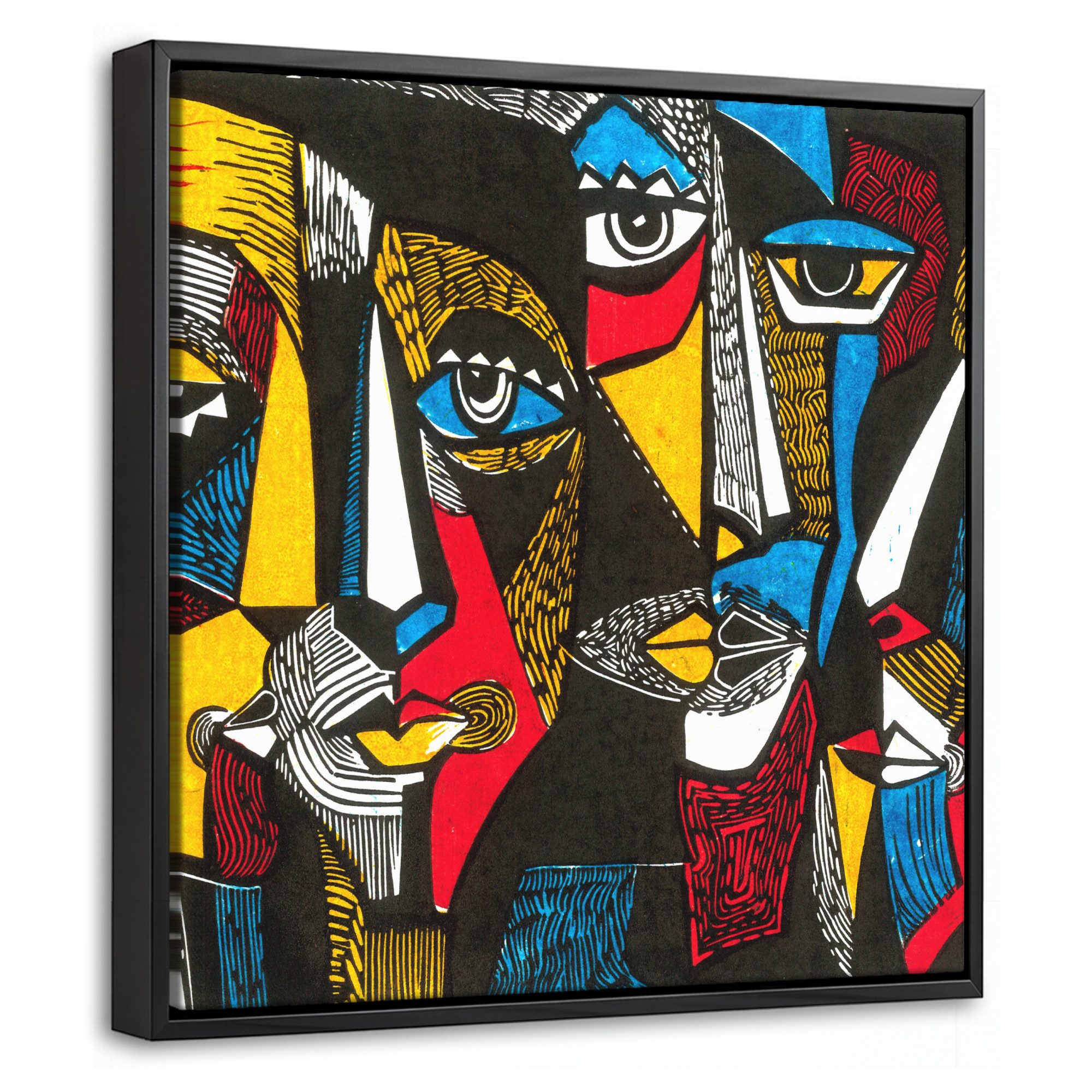 OneMillionCanvasses® Leinwandbild mit Rahmen - Malerei - Ölfarbenoptik - Kubismus, Fotodruck (1 St), Leinwand Bilder Klein, Wand Dekoration Aesthetic 20x20cm