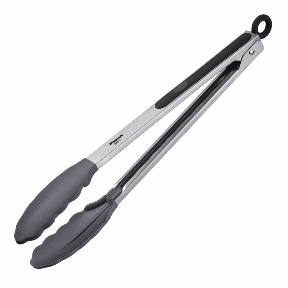 WESTMARK Servierzange mit Silikonlaffen und gummierten Griffen, Länge: 34 cm, Maxi, Silber/S