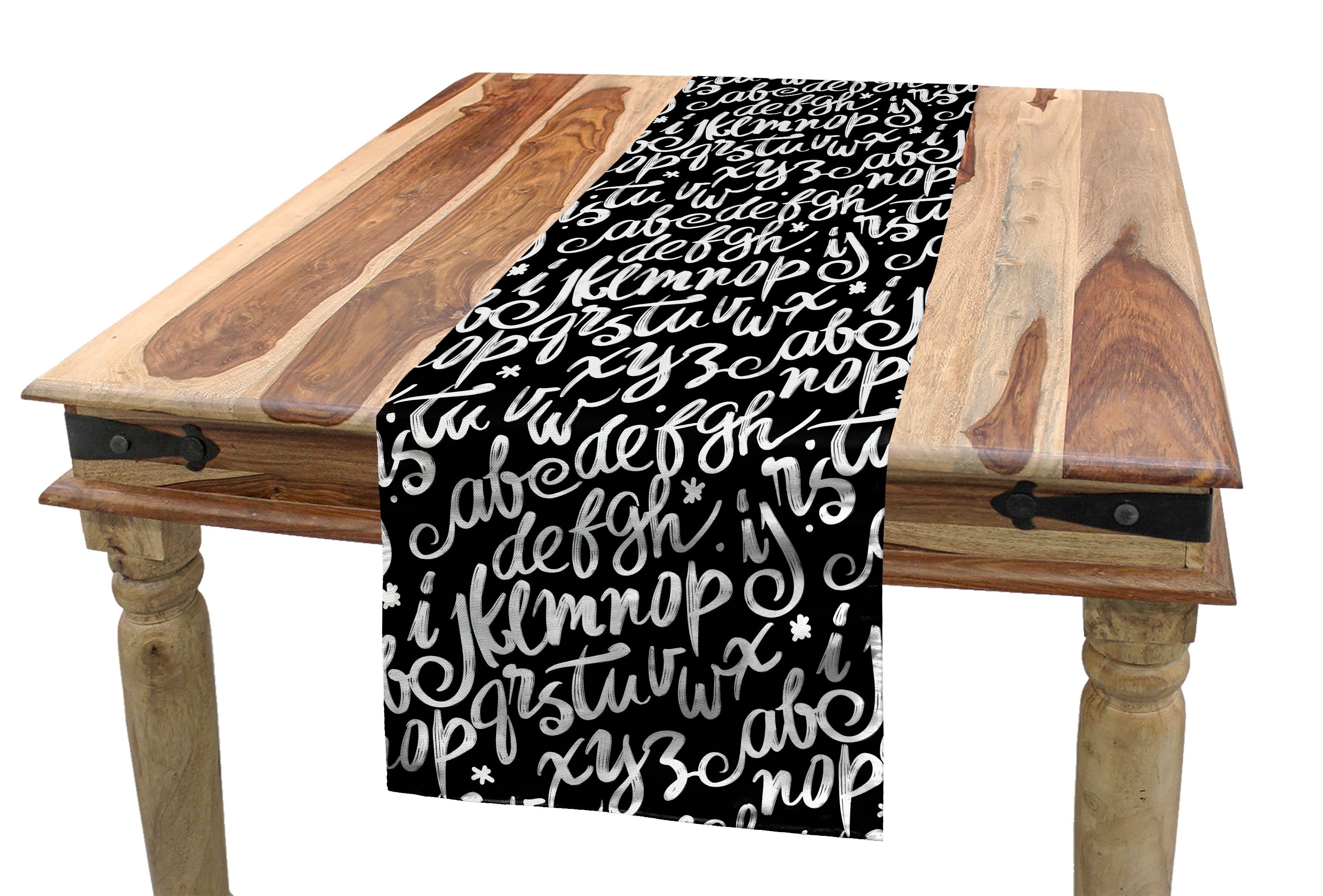 Abakuhaus Tischläufer Esszimmer Küche Rechteckiger Dekorativer Cursive Tischläufer, Benutzerdefinierte Alphabet Beschriftung