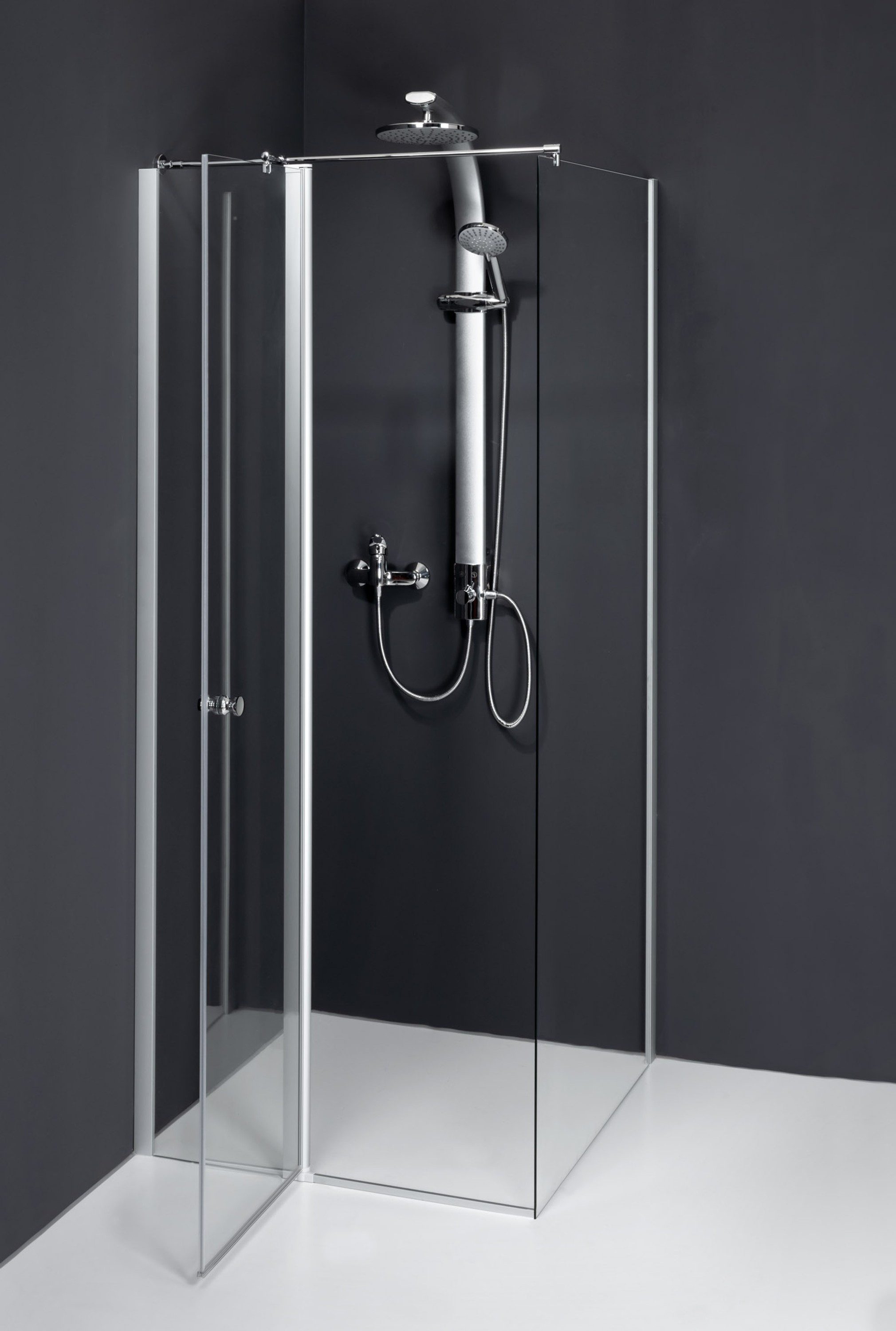 Dusbad Eckdusche Duschabtrennung Dusbad Vital 5 Pendeltür an FT mit Seitenwand, BxT: 90x90 cm, ESG-Glas