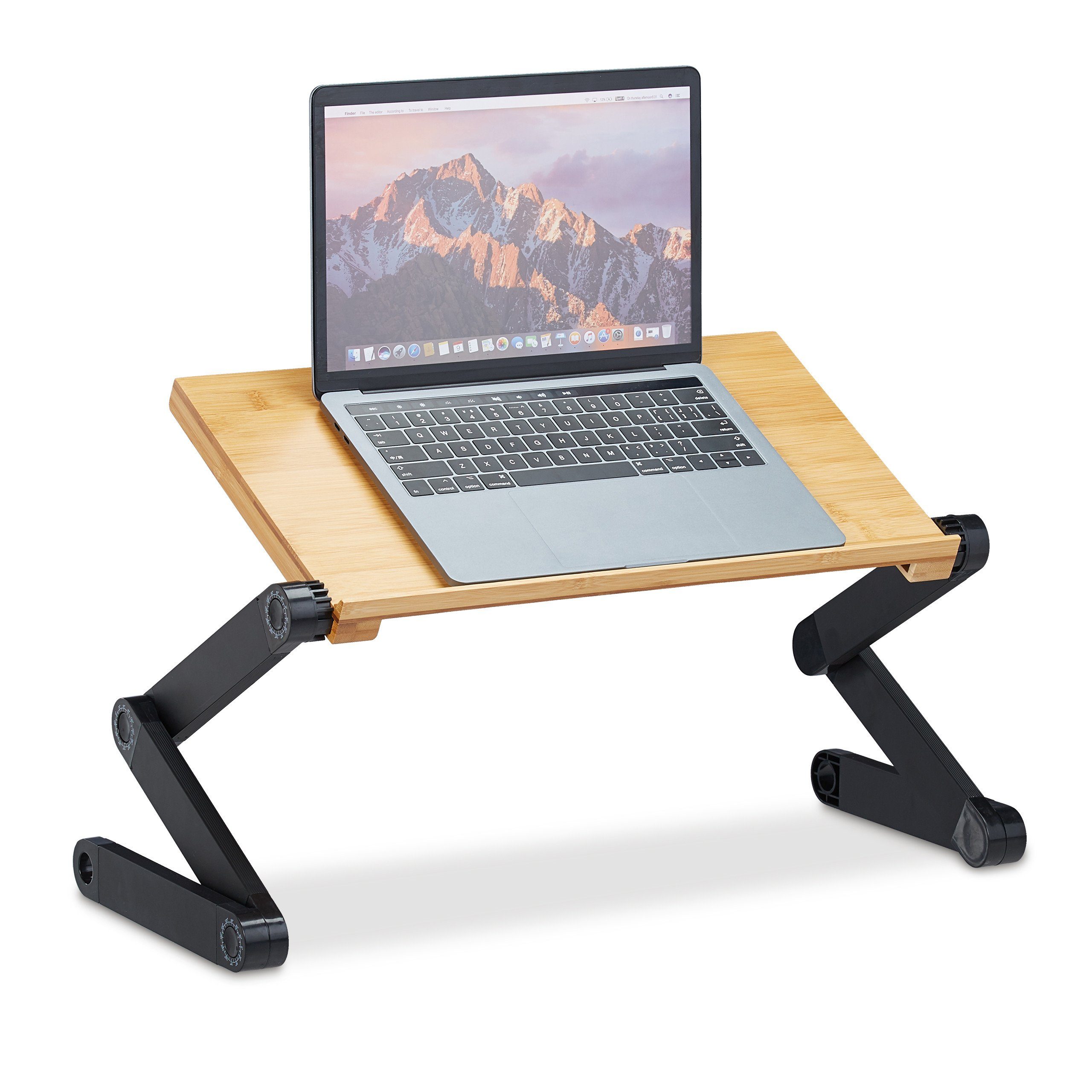 relaxdays Laptop-Ständer Bambus Aluminium, (bis 15 Zoll, 1-tlg)