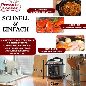 Starlyf Reiskocher Pressure Cooker, 800 W, Schnellkochtopf, Multikocher, 8 Programme, Antihaftbeschichtung