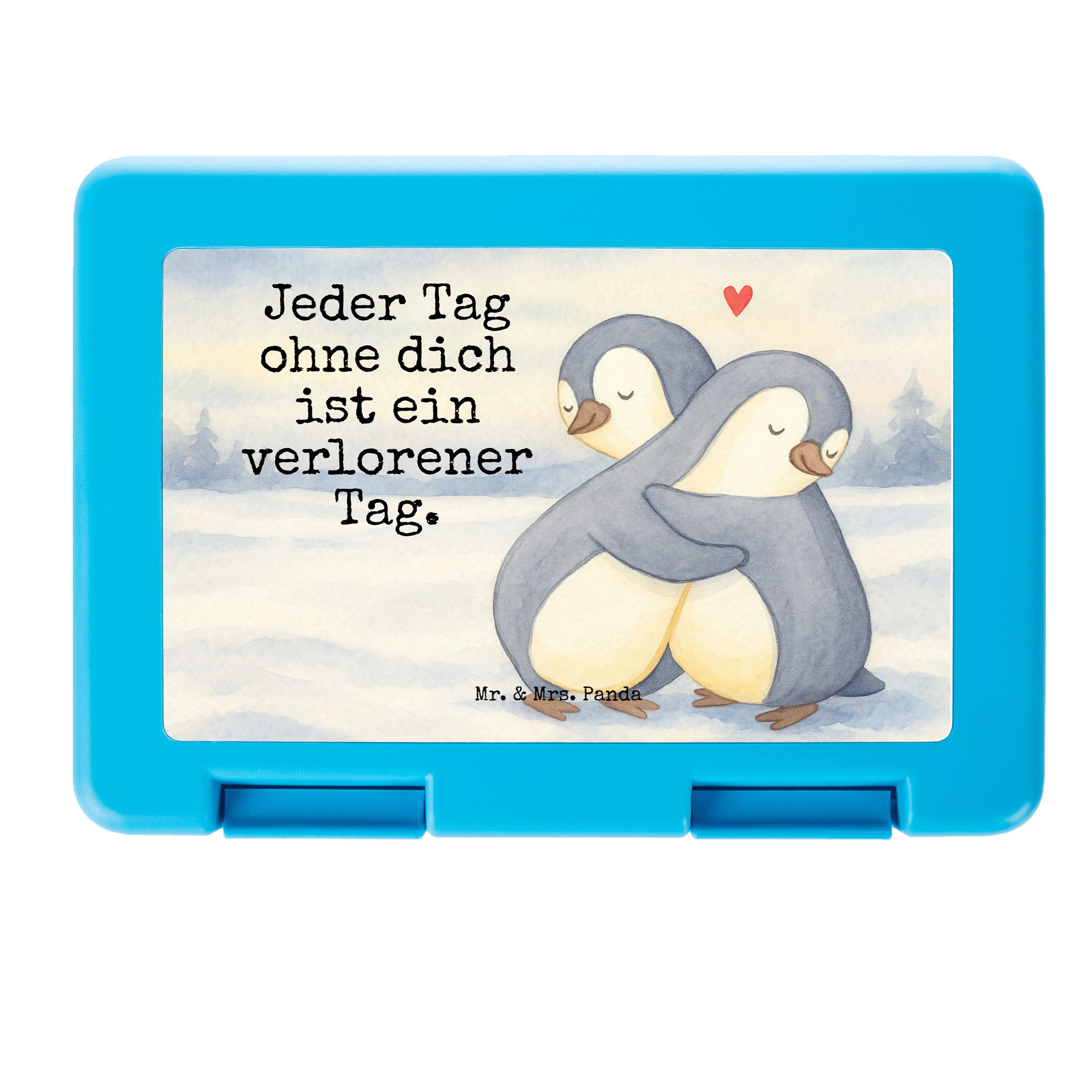 Mr. & Mrs. Panda Butterdose Pinguine Kuscheln Design, Snackbox, Weiß, Mitbringsel, Meal Prep Box, Premium Kunststoff, (Packung), pausenbrotdose Hochzeitstag Frühstücksdose
