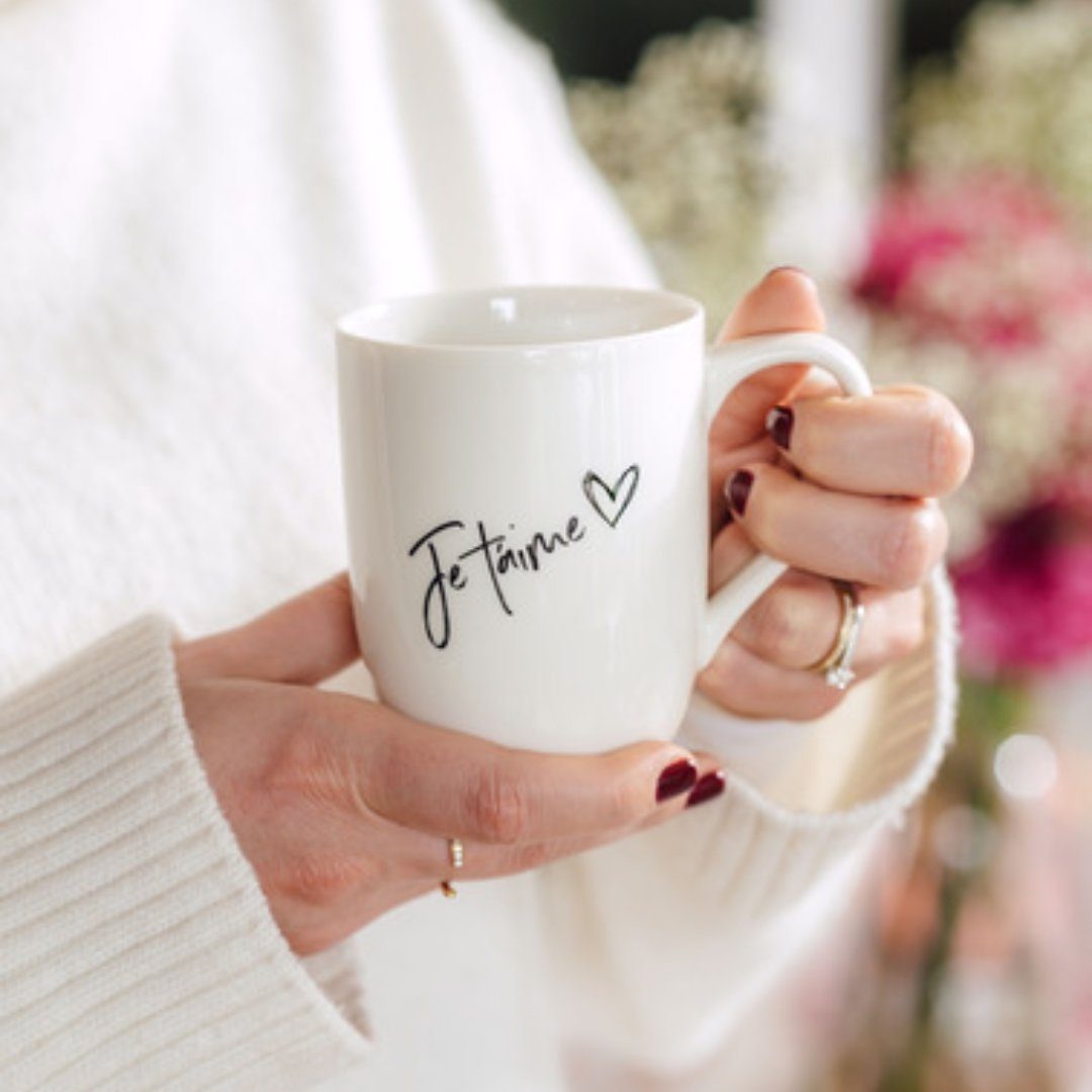 Villeroy & Boch Becher Statement Becher mit Henkel Je t´aime 280ml, Premium Porcelain