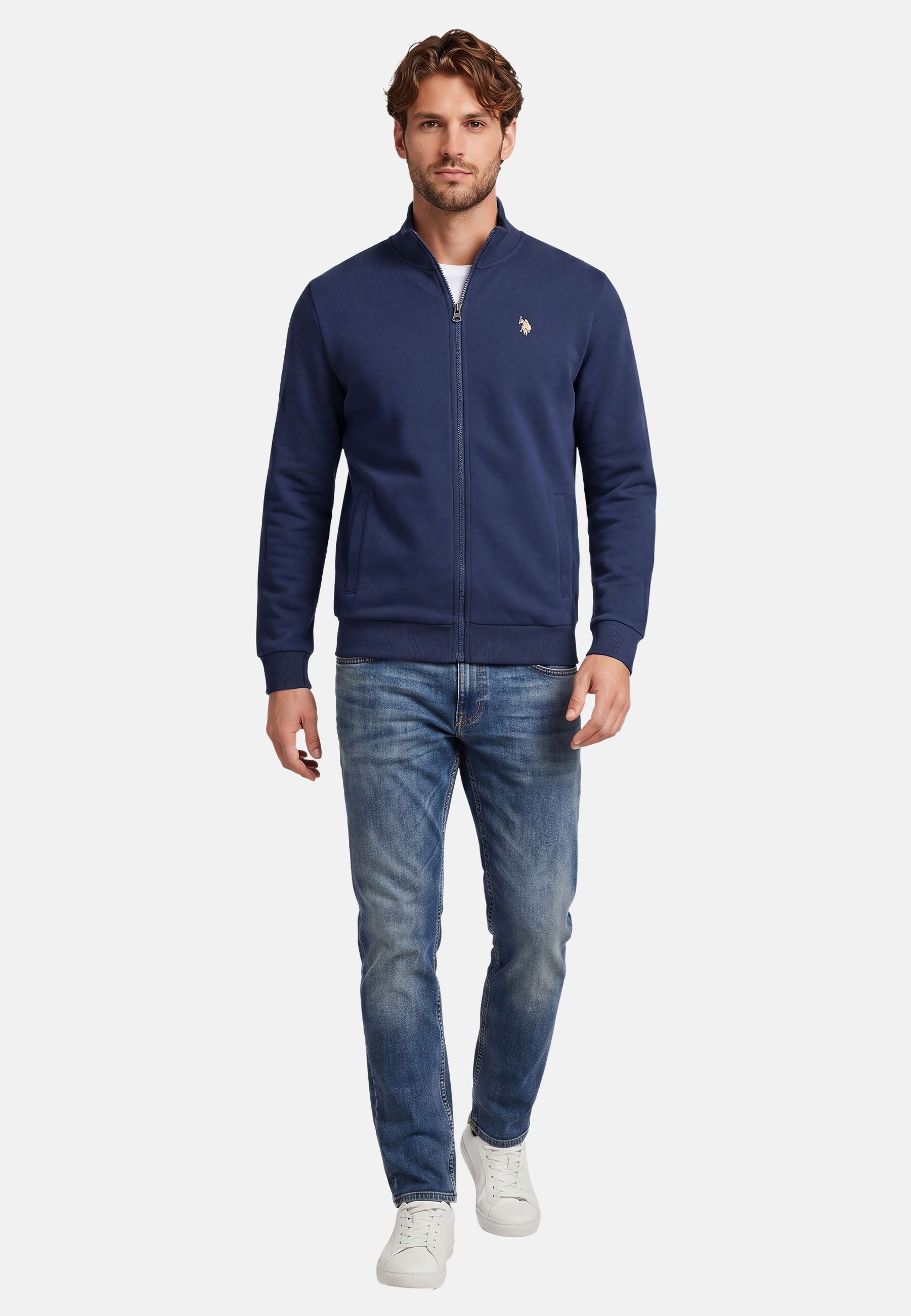 U.S. Polo Assn. Sweatjacke USTheoo – Herren Zip-Jacke mit Stehkragen und Logo-Stickerei Baumwoll-Polyester-Mix, weich, formstabil und mit Eingrifftaschen