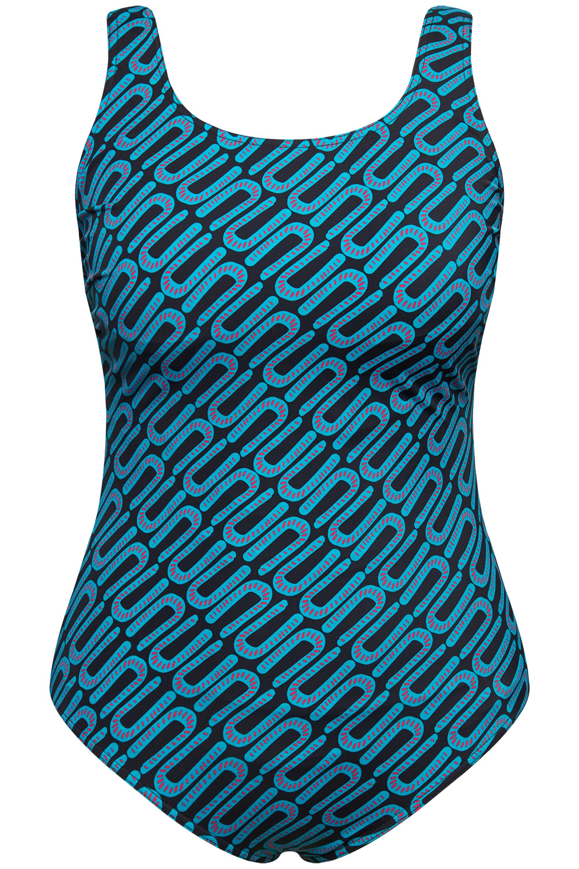 Ulla Popken Badeanzug Badeanzug grafischer Druck ohne Softcups Rundhals günstig online kaufen