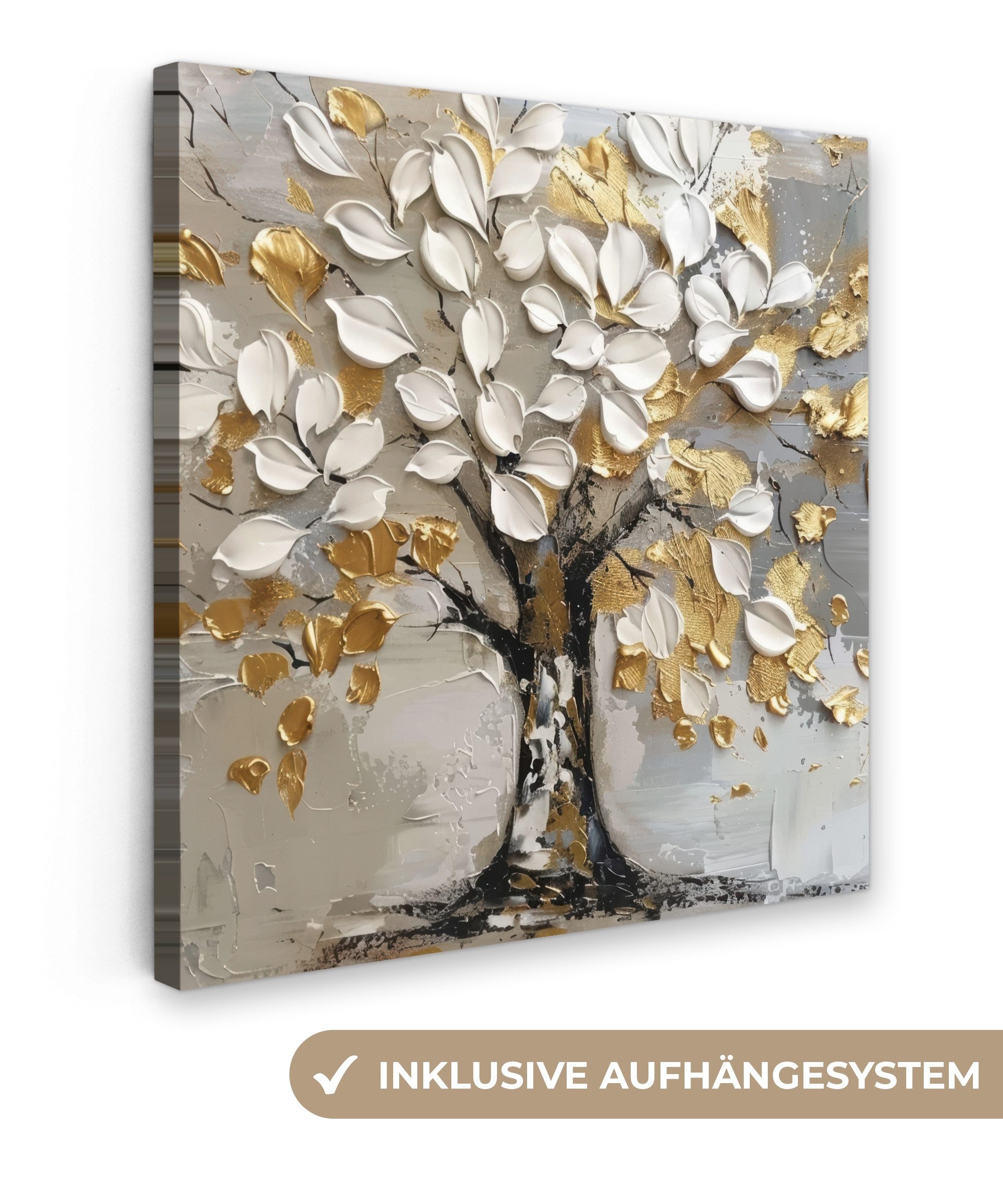 OneMillionCanvasses® Leinwandbild Baum - Beige - Grau - Gold - Abstrakt, Fo günstig online kaufen
