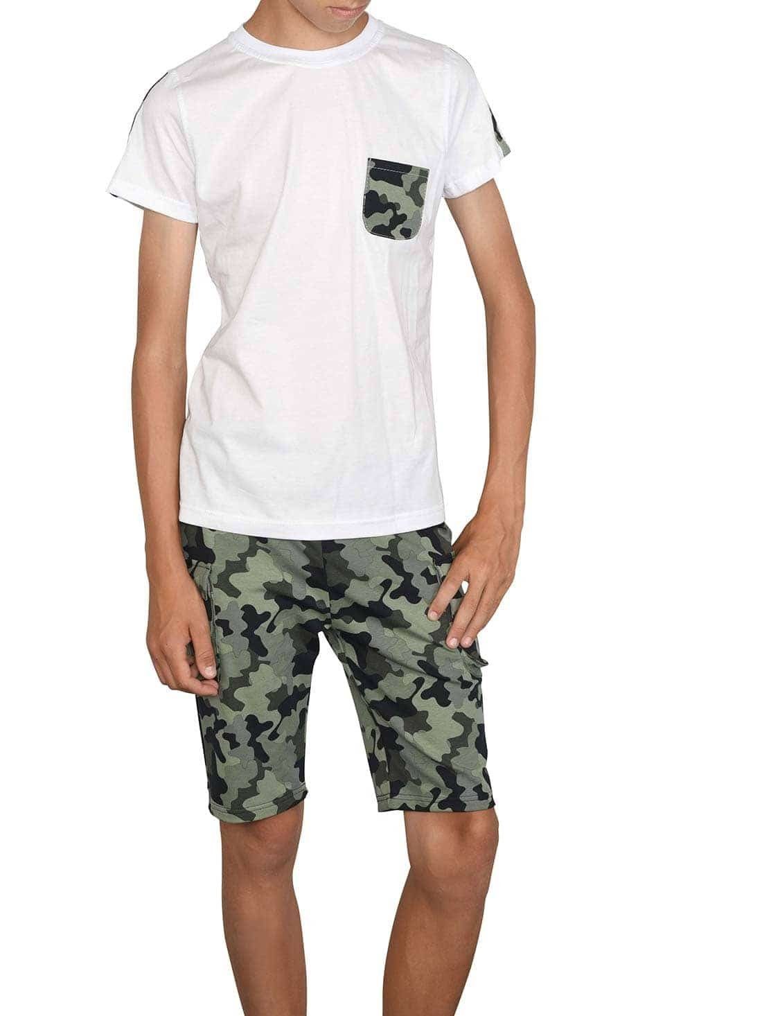 BEZLIT T-Shirt Weiß Olivegrün T-Shirt Shorts & Sommer Set Camouflage casual Jungen (1-tlg) Shorts und Cargo