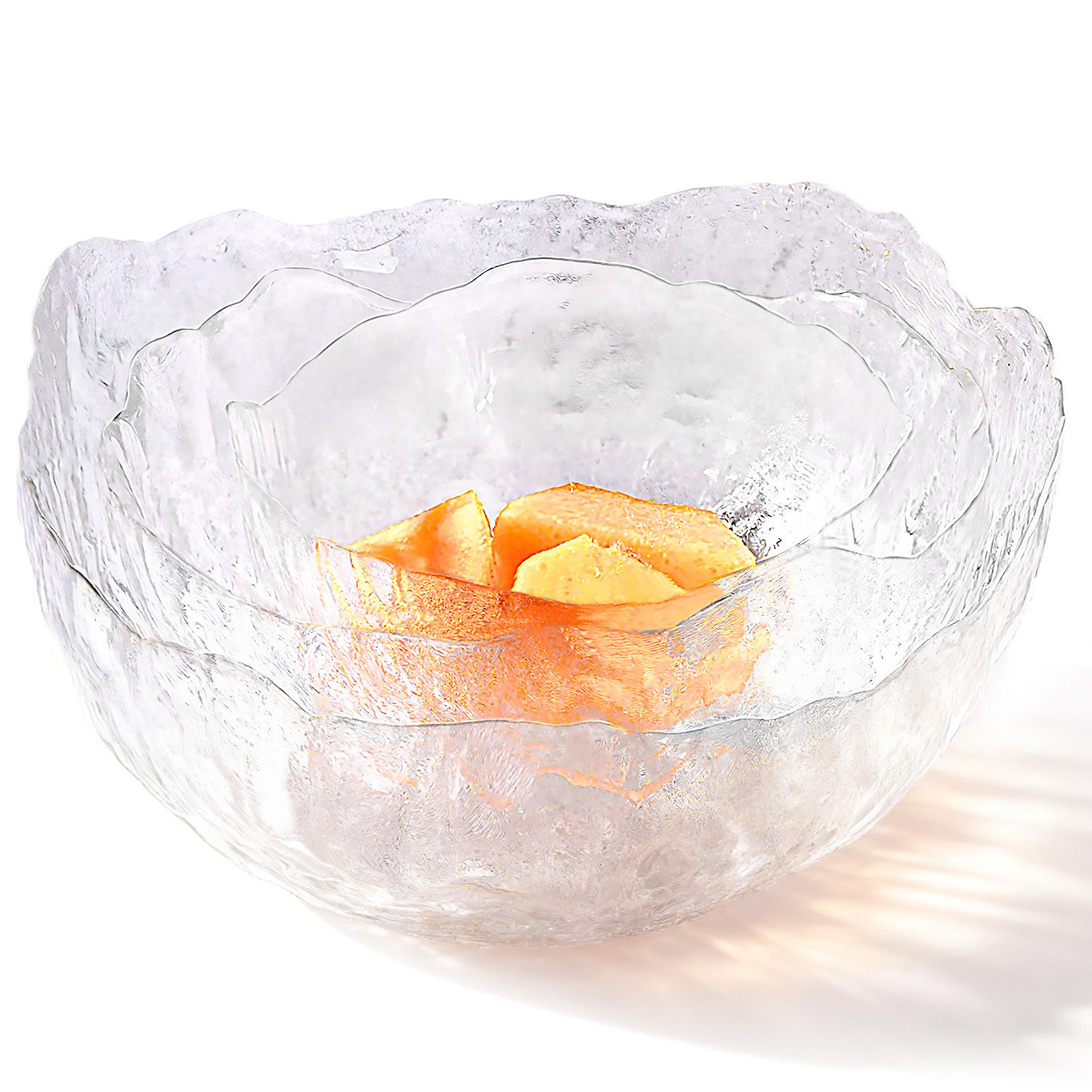 Fine Life Pro Salatschüssel Glas-Salatschalen-Set (3 Stück), – Eis-Glas-Optik mit Goldrand, Vielseitig für Salate, Snacks & Obst