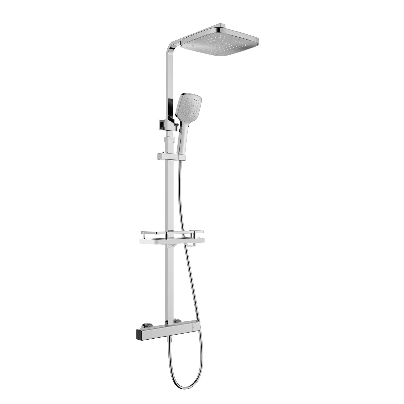 Duschsystem mit Thermostat, Regendusche, großer Ablage und Handbrause