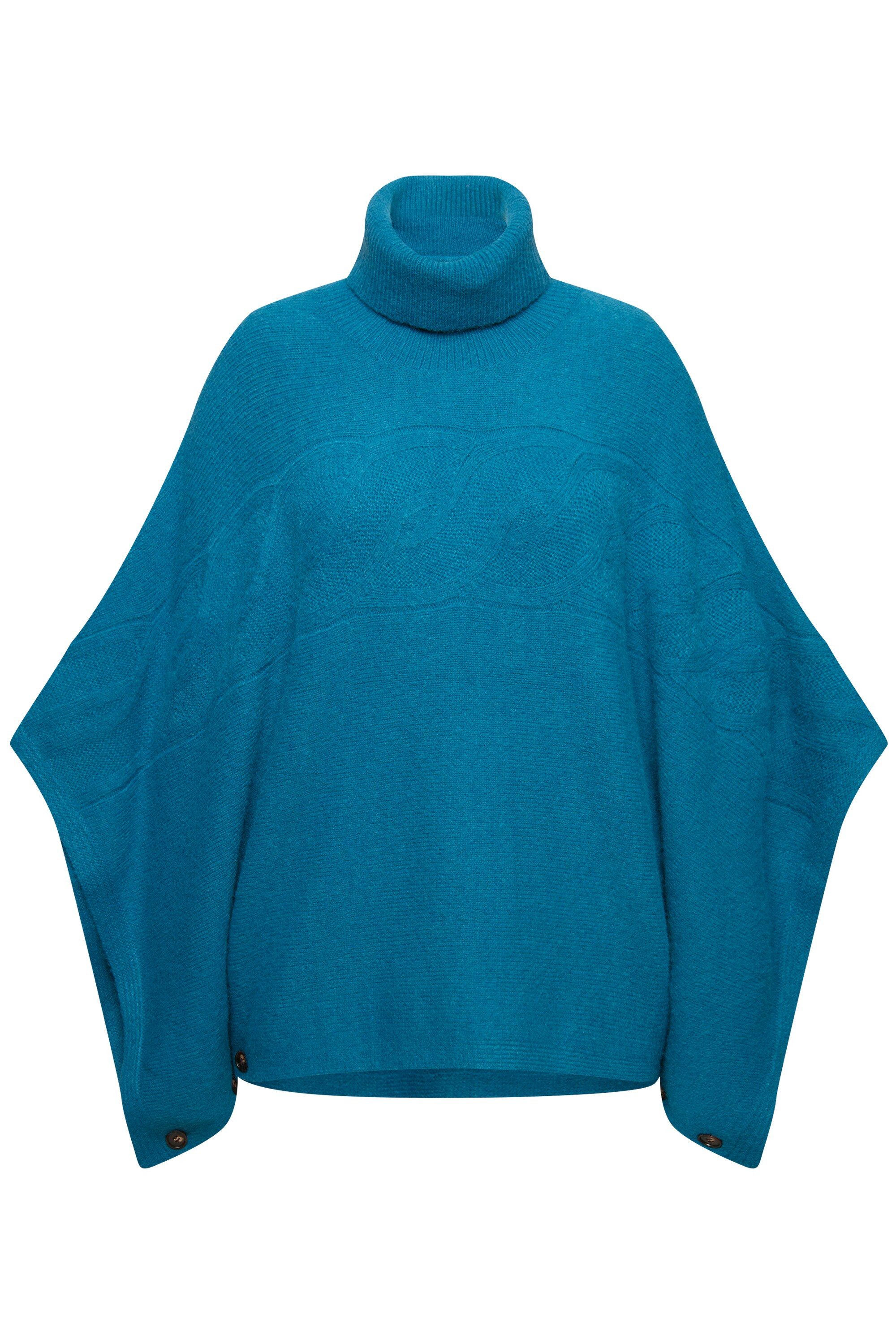 Ulla Popken Strickpullover Poncho Rollkragen oversized Halbarm günstig online kaufen