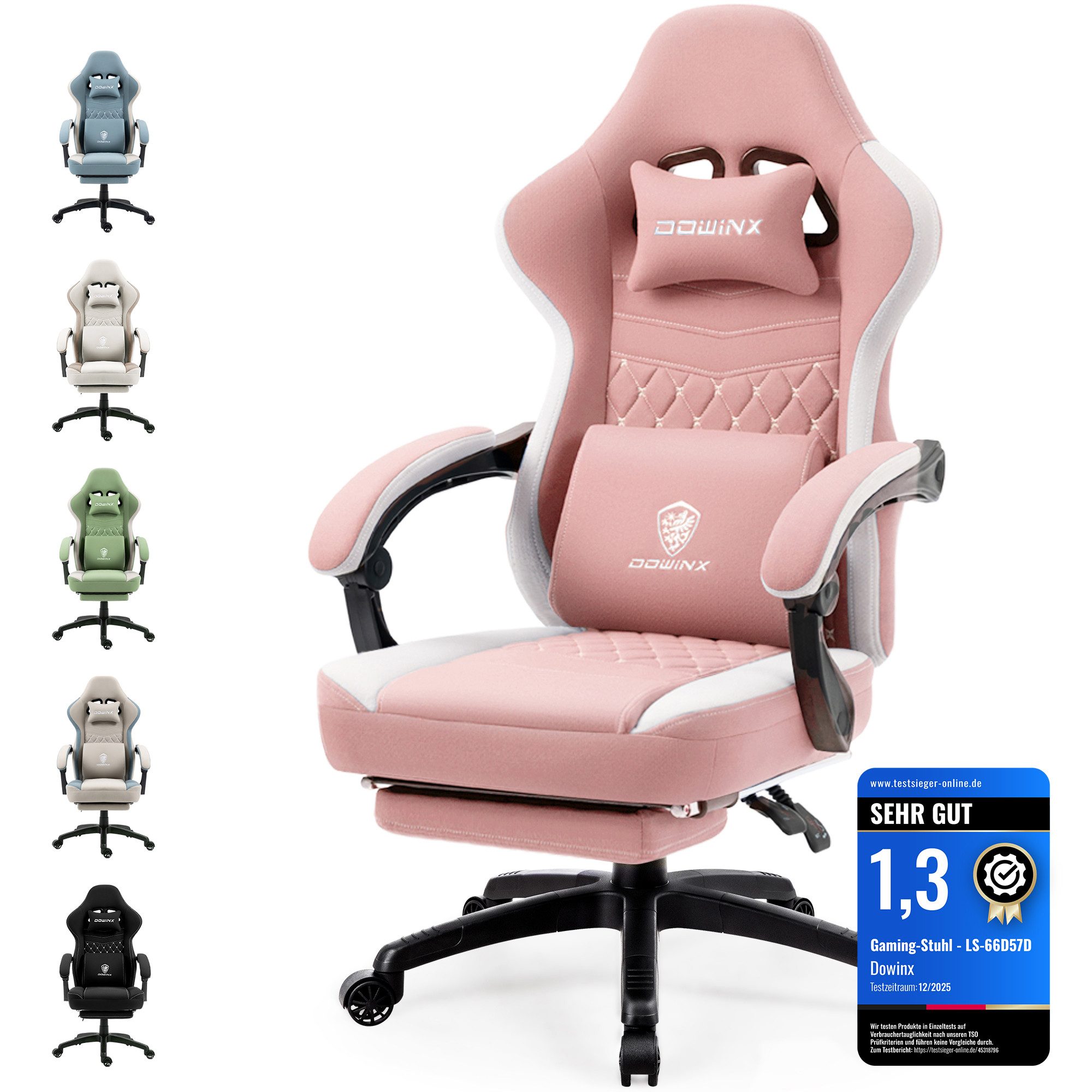 Dowinx Gaming-Stuhl Gaming Stuhl mit Taschenfederkissen, Massage Gaming Sessel mit Fußstütze, Ergonomischer Racing Gamer Stuhl