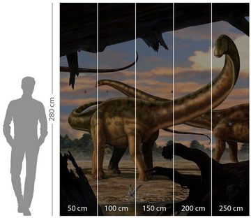 Komar Fototapete Seismosaurus, glatt, Comic, Retro, bedruckt, mehrfarbig, BxH: 250x280 cm