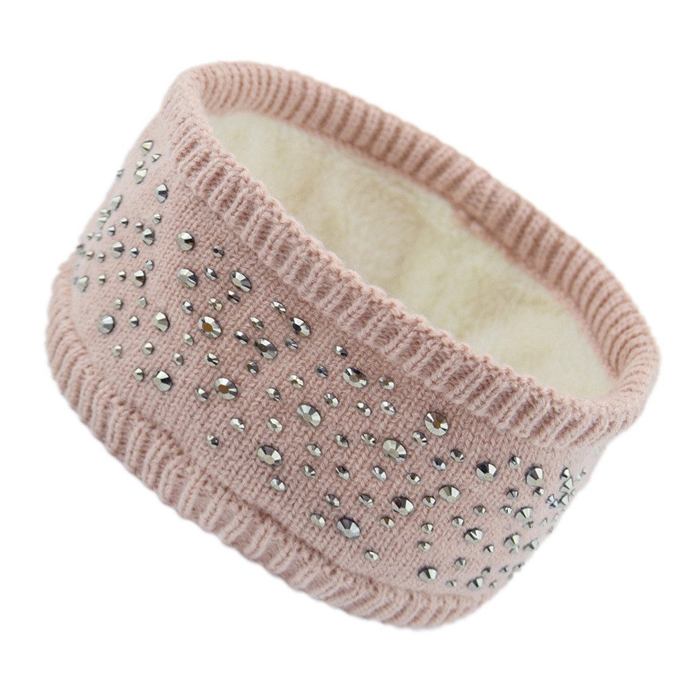 Autrucker Stirnband Feinstrick Stirnband mit Strass Thermo-Fleece Futter. elastisches Haarband.