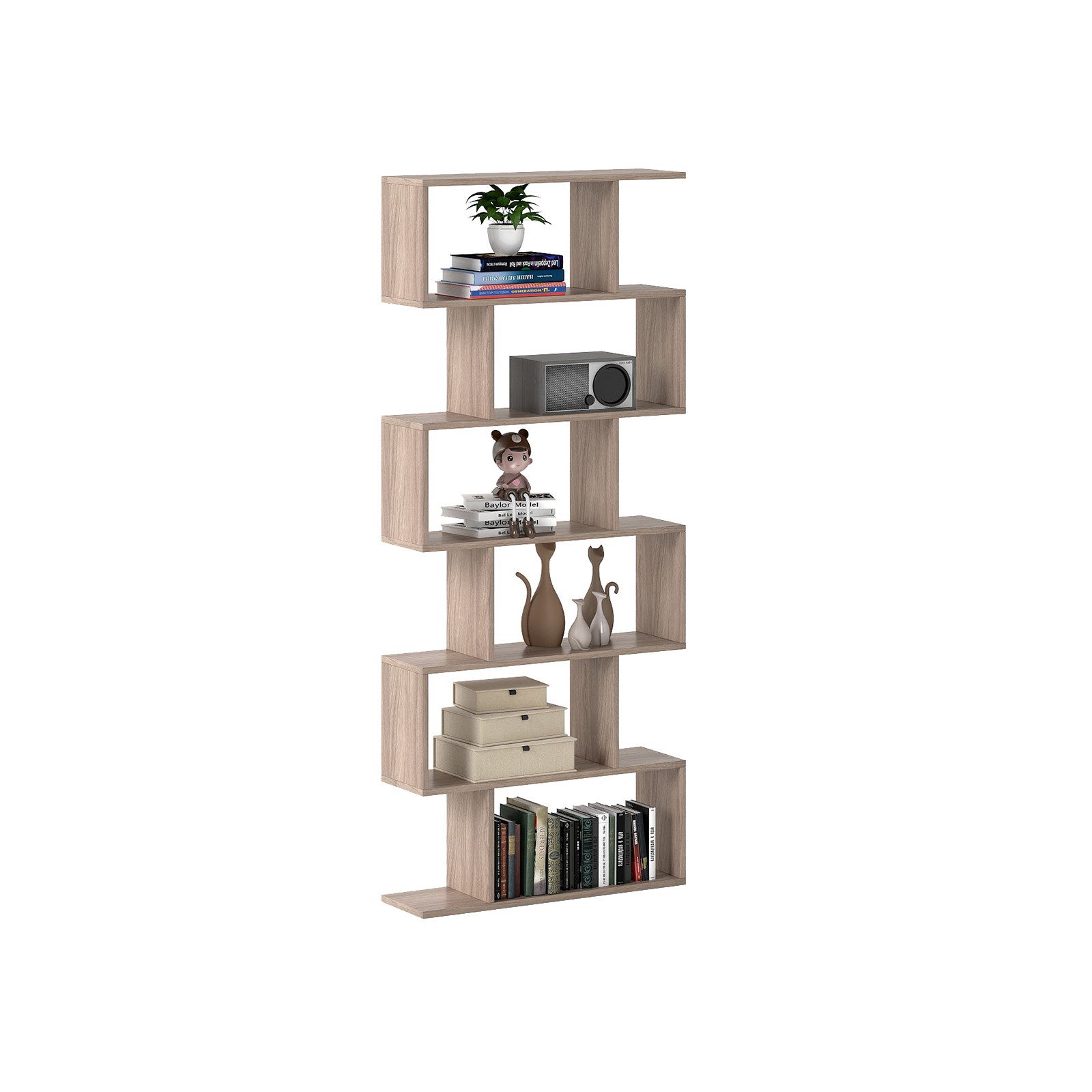 COSTWAY Bücherregal, Standregal mit 6 Fächern, 20 kg/Ebene, 80x23x192cm, grau