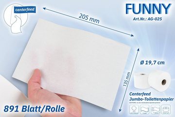 Funny Toilettenpapier Centerfeed Jumbo Rolle, kernlos, Zellstoff, Innenabwicklung, Ø 19,7 cm, 6 Rollen