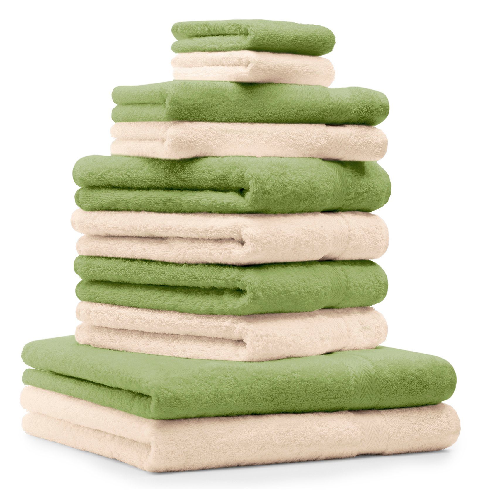 Betz Handtuch Set 10-TLG. Handtuch-Set Premium Farbe Beige & Apfelgrün, 100% Baumwolle, (Set, 10-tlg)