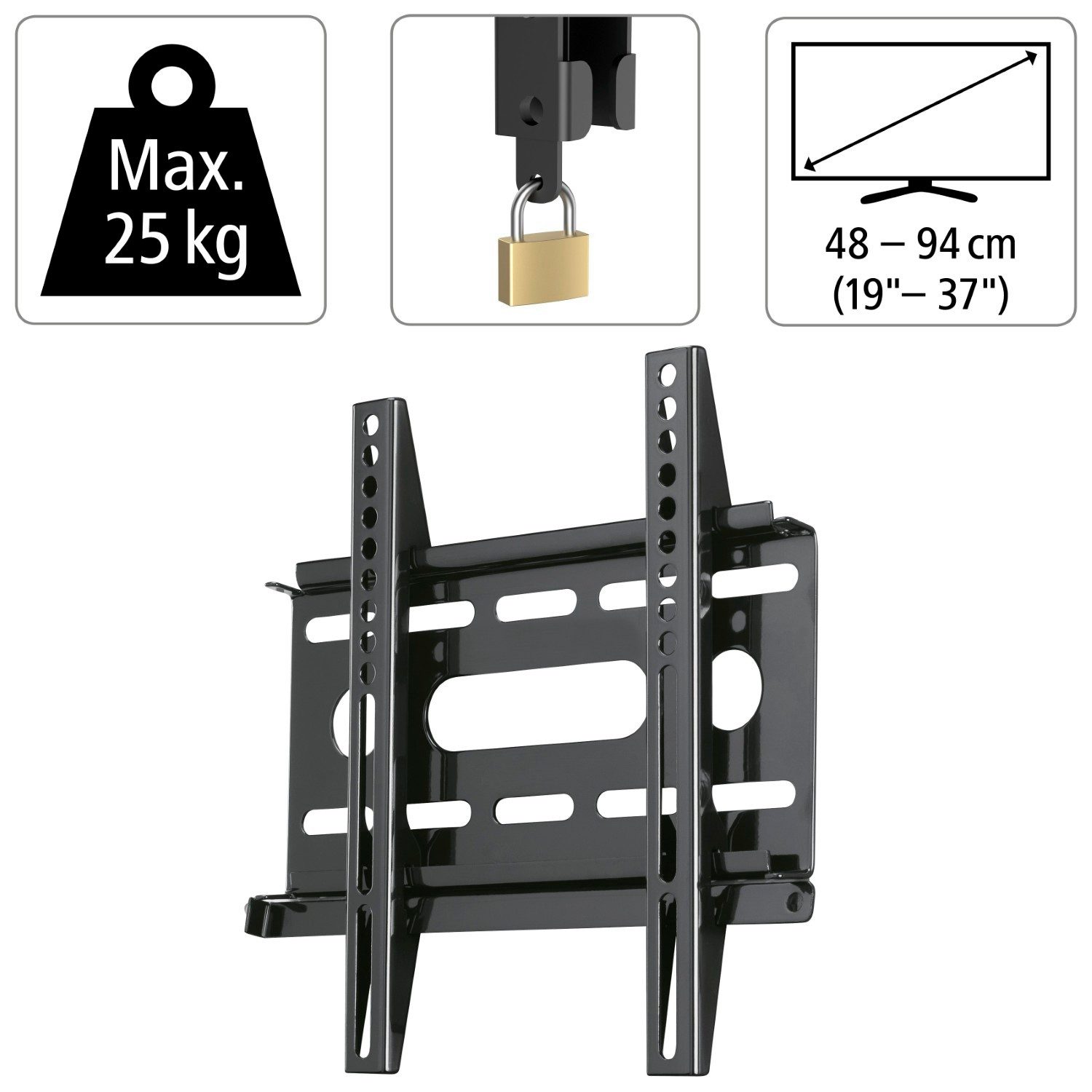 Hama TV-Wandhalterung TV Wandhalterung FIX Slim bis 37" Schwarz, (bis 37 Zoll, Fix Extrem Flach Fernseher Wandhalter Halterung Halter VESA 200 x 200)