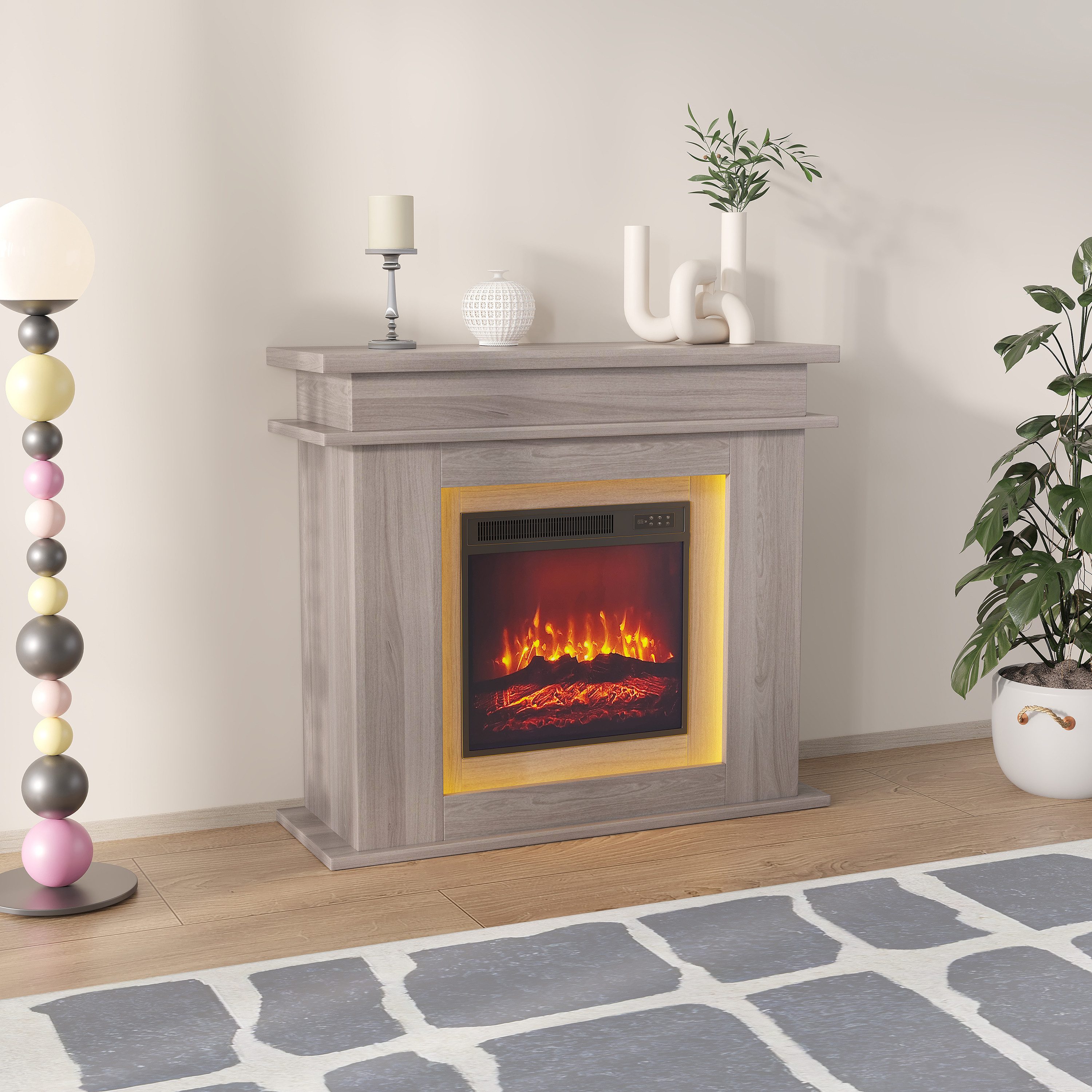 Furnishings Home Elektrokamin Elektrischer Kamin Standkamin mit 3D-Flammeneffekt, 101x34.5x88.8 cm, 2000 W Heizung, Fünfstufige Helligkeitsanpassung, LED-Licht