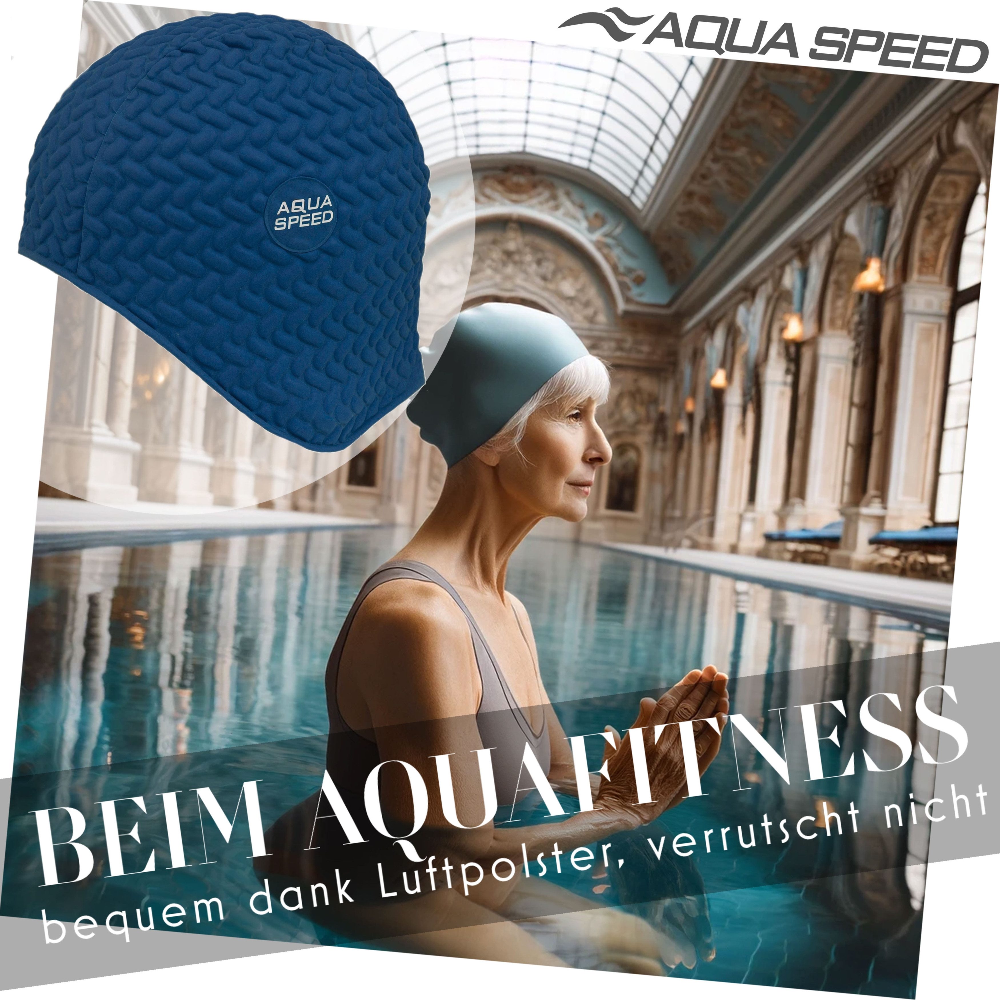 Aqua Speed Badekappe Bombasic / Bombastic TIC TAC (Schwimmkappe für Aqua Fitness), Elastische Aqua Fitness Schwimmhaube