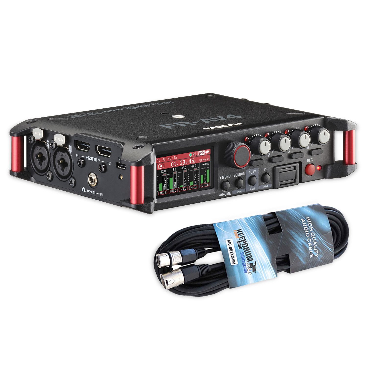 Tascam Tascam Audio-Recorder FR-AV4 4-Spur Feldrecorder mit Kabel Digitales Aufnahmegerät (Vorteils-Set mit XLR-Kabel)