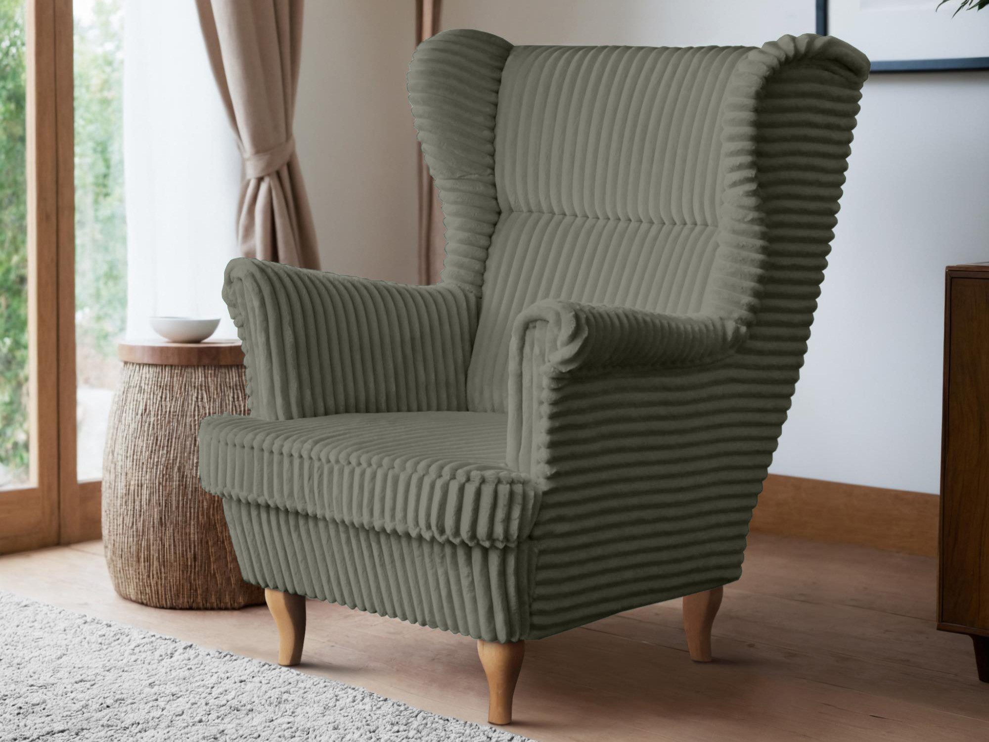 Beautysofa Moderner, bequemer, weicher, eleganter Sessel FELIX (Holzbeine, Farbe: Buche, Weiß oder Wenge – Ihre Wahl, Breite: 84 cm), Stoff Cord