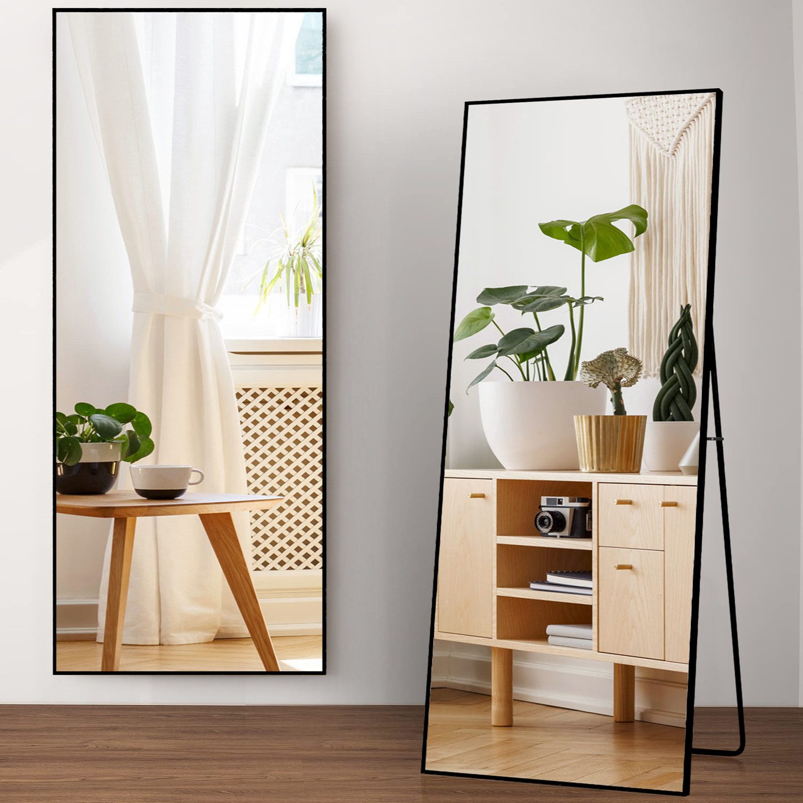 zebery Ganzkörperspiegel Standspiegel Wandspiegel groß,mit Alurahmen und verstärktem Glas (Set, 1-St), Schwarz,177 x 77cm