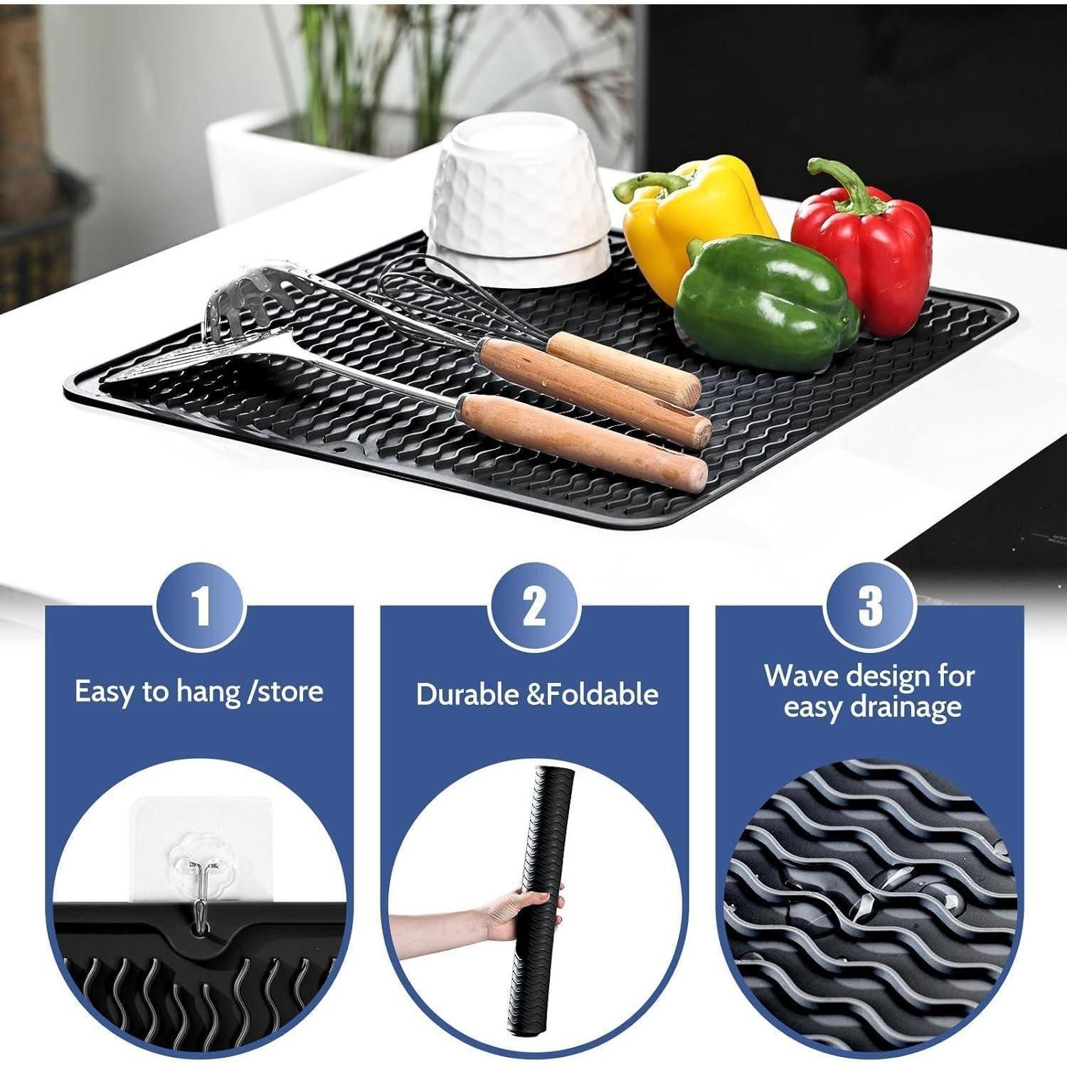 LuxusKollektion Abtropfmatte Abtropfmatte Silikon 40x60cm Schwarz Spülmatte 40D x 60W cm Schwarz